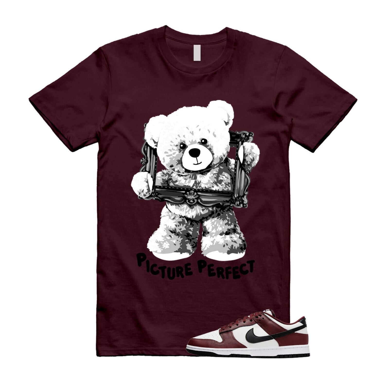 Dunk Dark Team Red Black Low Summit White T Shirt Match PIC ,FZ4616-600 T-Shirt, Sneaker Match Tee