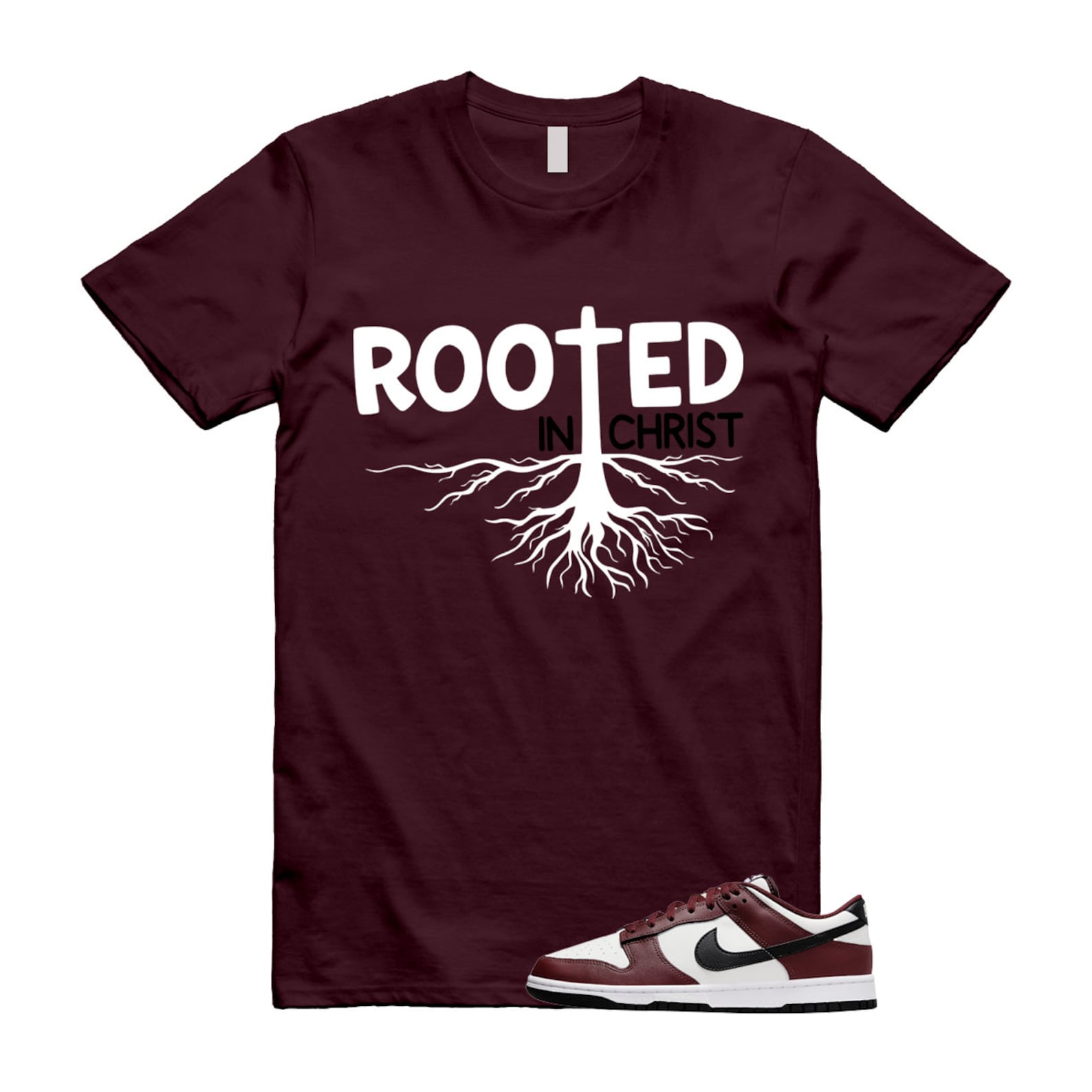 Dunk Dark Team Red Black Low Summit White T Shirt Match ROOTED ,FZ4616-600 T-Shirt, Sneaker Match Tee