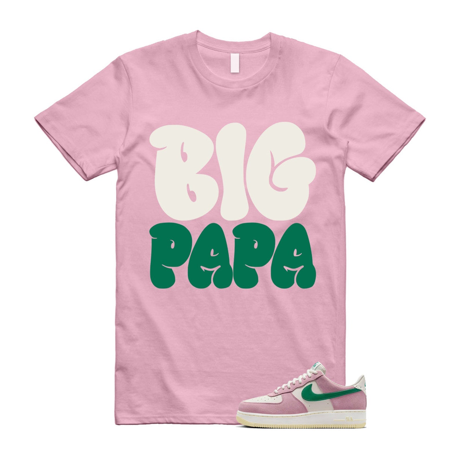 Air Force Pink Malachite 1 Low '07 LV8 Medium Soft Sail Alabaster T Shirt Match PAPA ,FV9346-100 T-Shirt, Sneaker Match Tee