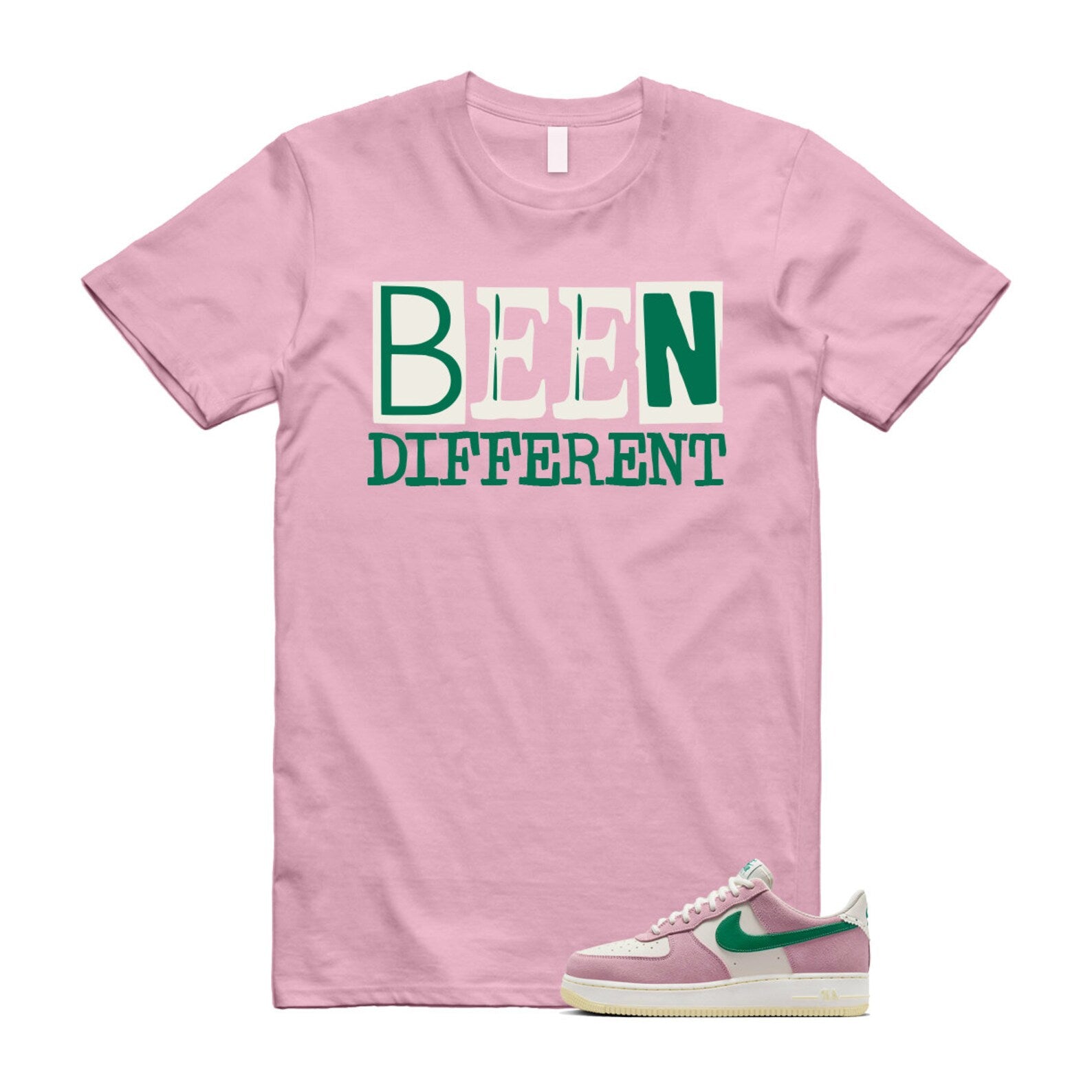 Air Force Pink Malachite 1 Low '07 LV8 Medium Soft Sail Alabaster T Shirt Match BEEN ,FV9346-100 T-Shirt, Sneaker Match Tee