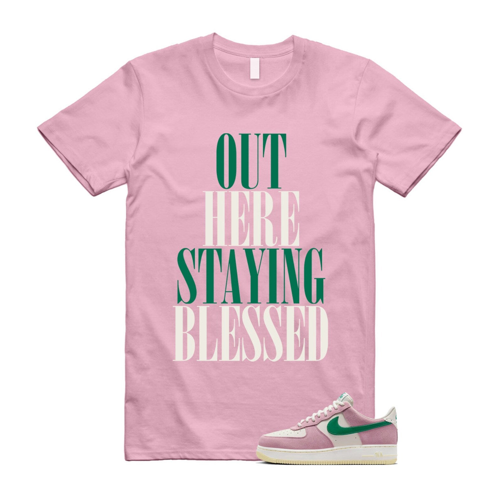 Air Force Pink Malachite 1 Low '07 LV8 Medium Soft Sail Alabaster T Shirt Match STAYBLS ,FV9346-100 T-Shirt, Sneaker Match Tee