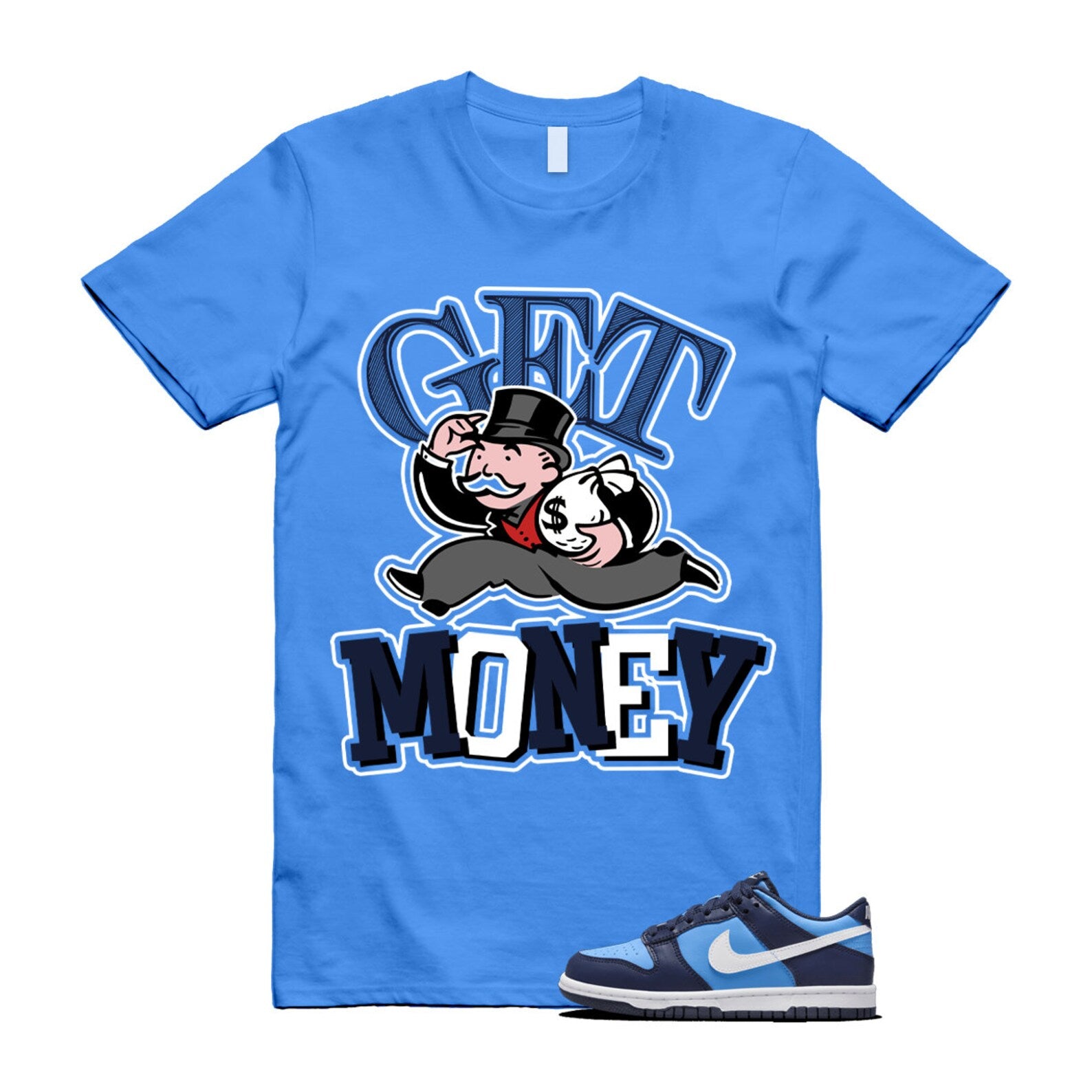 Dunk University Blue Midnight Navy White Big Kids Low T Shirt Match GM ,HF0031-400 T-Shirt, Sneaker Match Tee