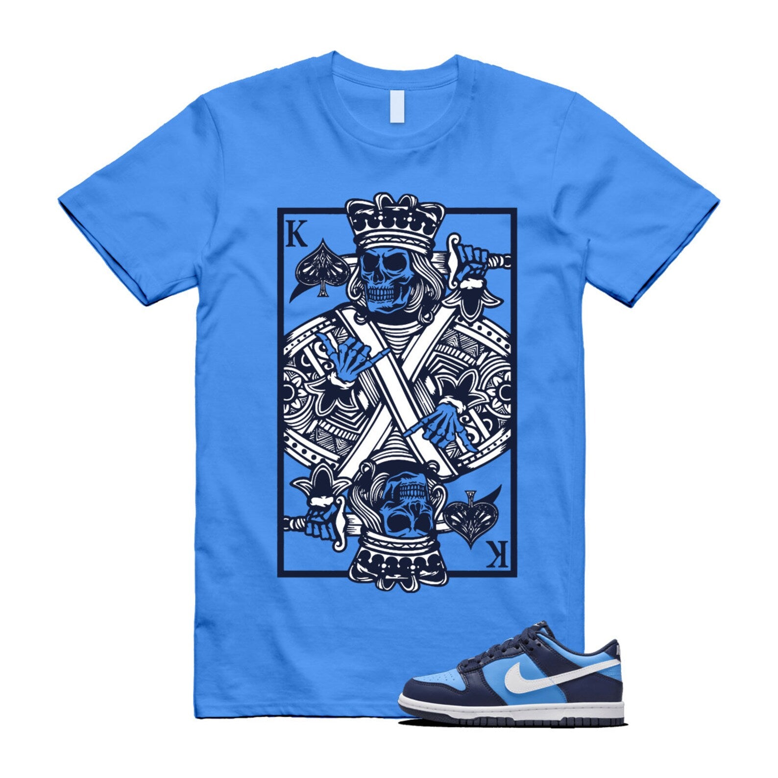 Dunk University Blue Midnight Navy White Big Kids Low T Shirt Match KC ,HF0031-400 T-Shirt, Sneaker Match Tee