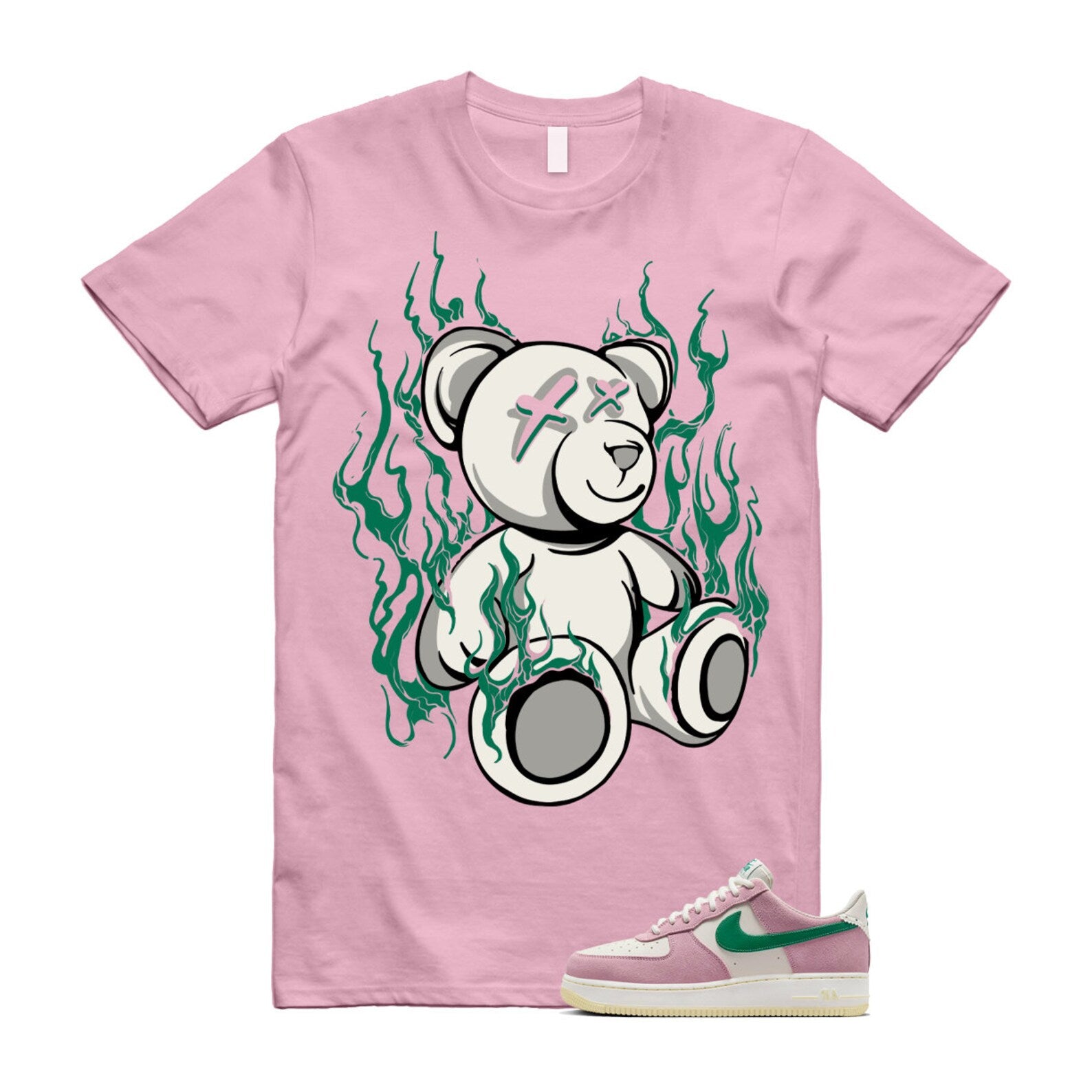 Air Force Pink Malachite 1 Low '07 LV8 Medium Soft Sail Alabaster T Shirt Match LIT ,FV9346-100 T-Shirt, Sneaker Match Tee
