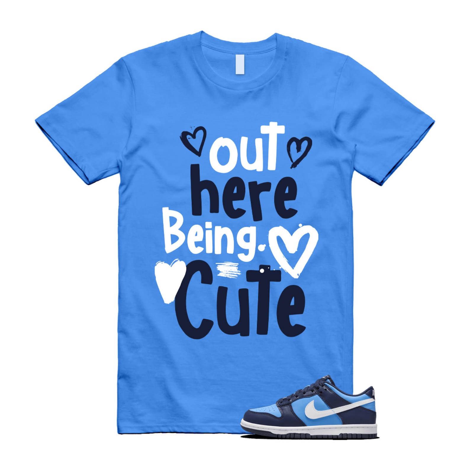 Dunk University Blue Midnight Navy White Big Kids Low T Shirt Match Out Here Being Cute ,HF0031-400 T-Shirt, Sneaker Match Tee