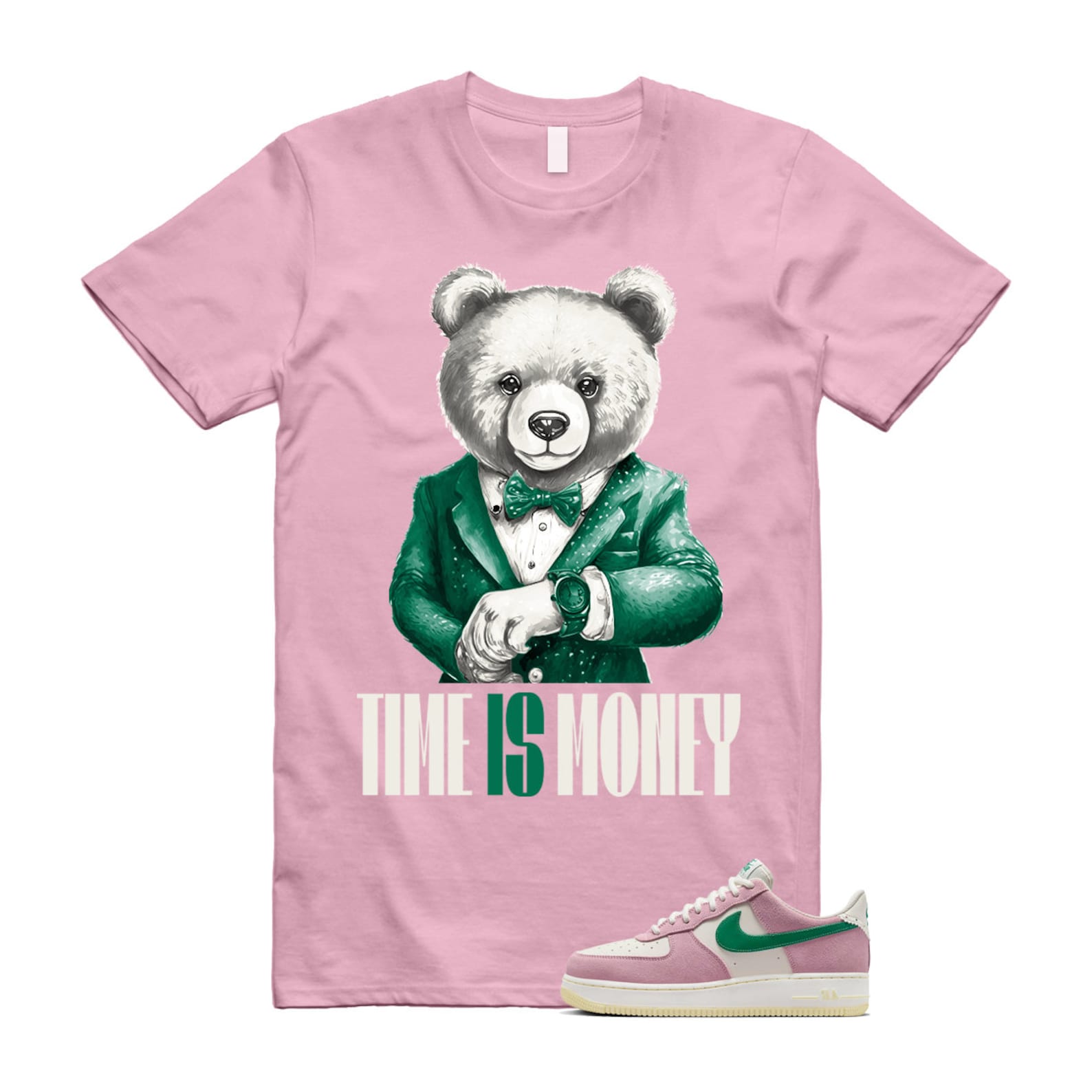 Air Force Pink Malachite 1 Low '07 LV8 Medium Soft Sail Alabaster T Shirt Match TIM ,FV9346-100 T-Shirt, Sneaker Match Tee