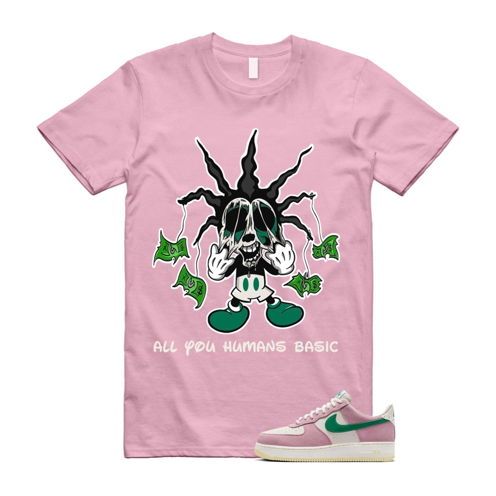 Air Force Pink Malachite 1 Low '07 LV8 Medium Soft Sail Alabaster T Shirt Match HOOK ,FV9346-100 T-Shirt, Sneaker Match Tee
