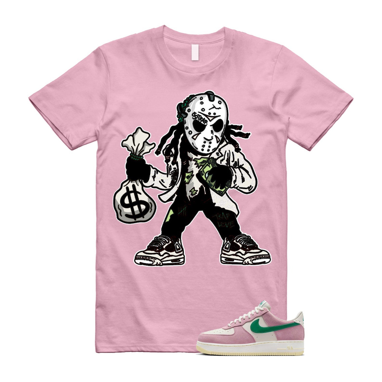 Air Force Pink Malachite 1 Low '07 LV8 Medium Soft Sail Alabaster T Shirt Match JASON ,FV9346-100 T-Shirt, Sneaker Match Tee