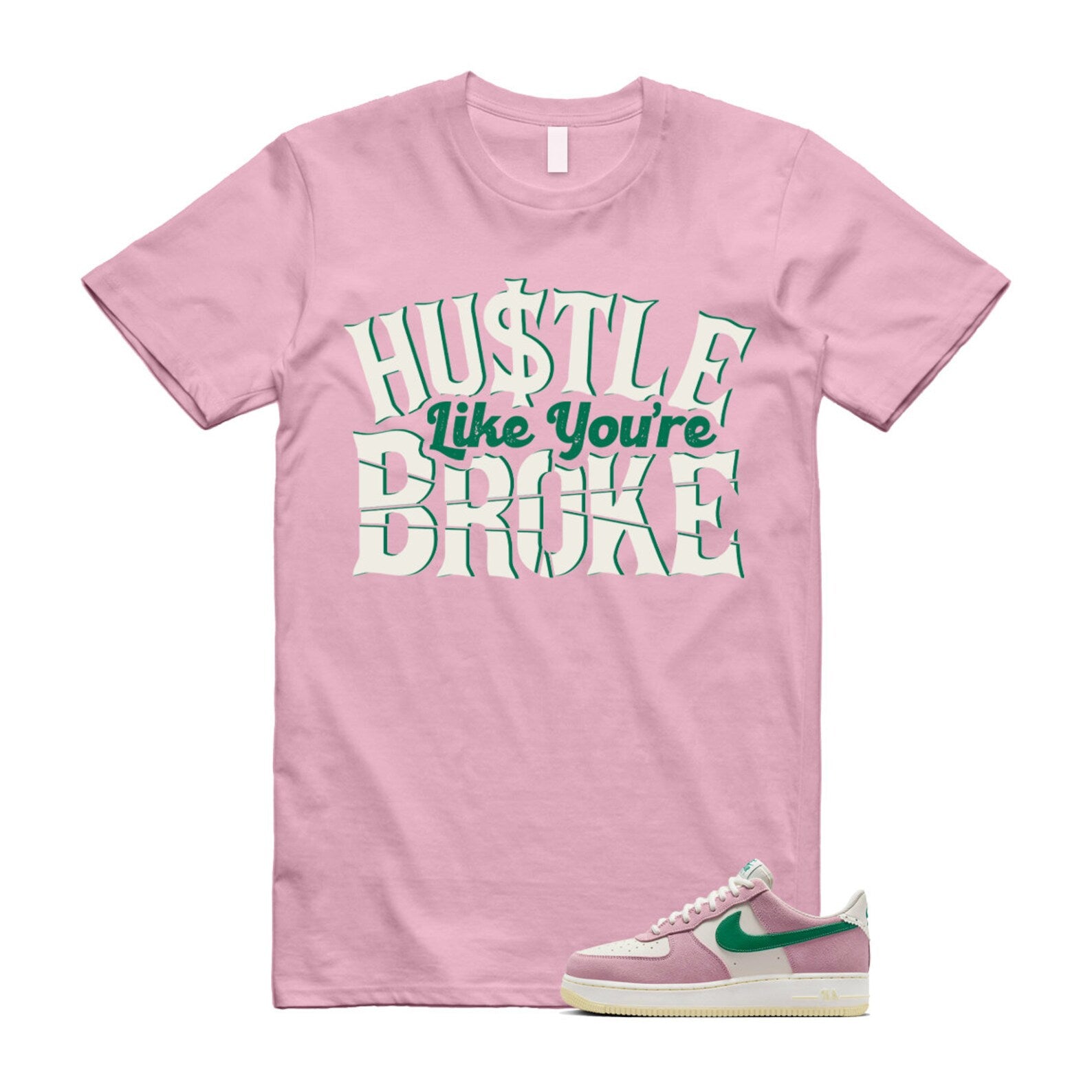 Air Force Pink Malachite 1 Low '07 LV8 Medium Soft Sail Alabaster T Shirt Match BROKE ,FV9346-100 T-Shirt, Sneaker Match Tee