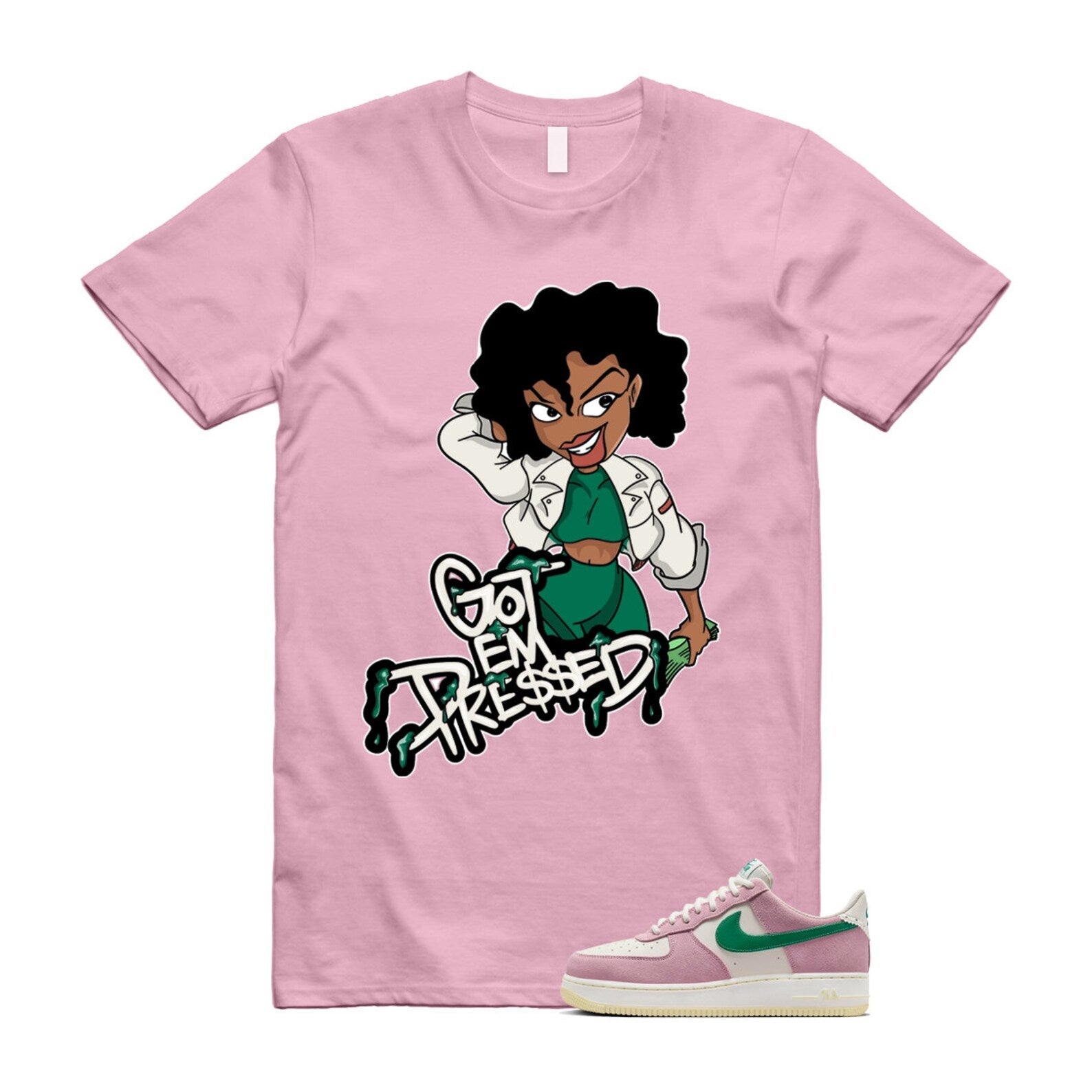 Air Force Pink Malachite 1 Low '07 LV8 Medium Soft Sail Alabaster T Shirt Match PRESSED ,FV9346-100 T-Shirt, Sneaker Match Tee