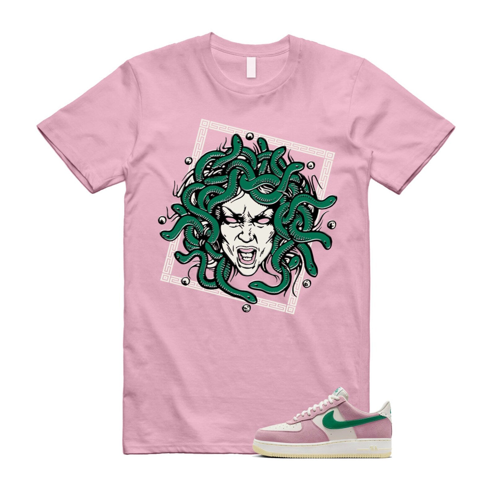 Air Force Pink Malachite 1 Low '07 LV8 Medium Soft Sail Alabaster T Shirt Match SHM ,FV9346-100 T-Shirt, Sneaker Match Tee