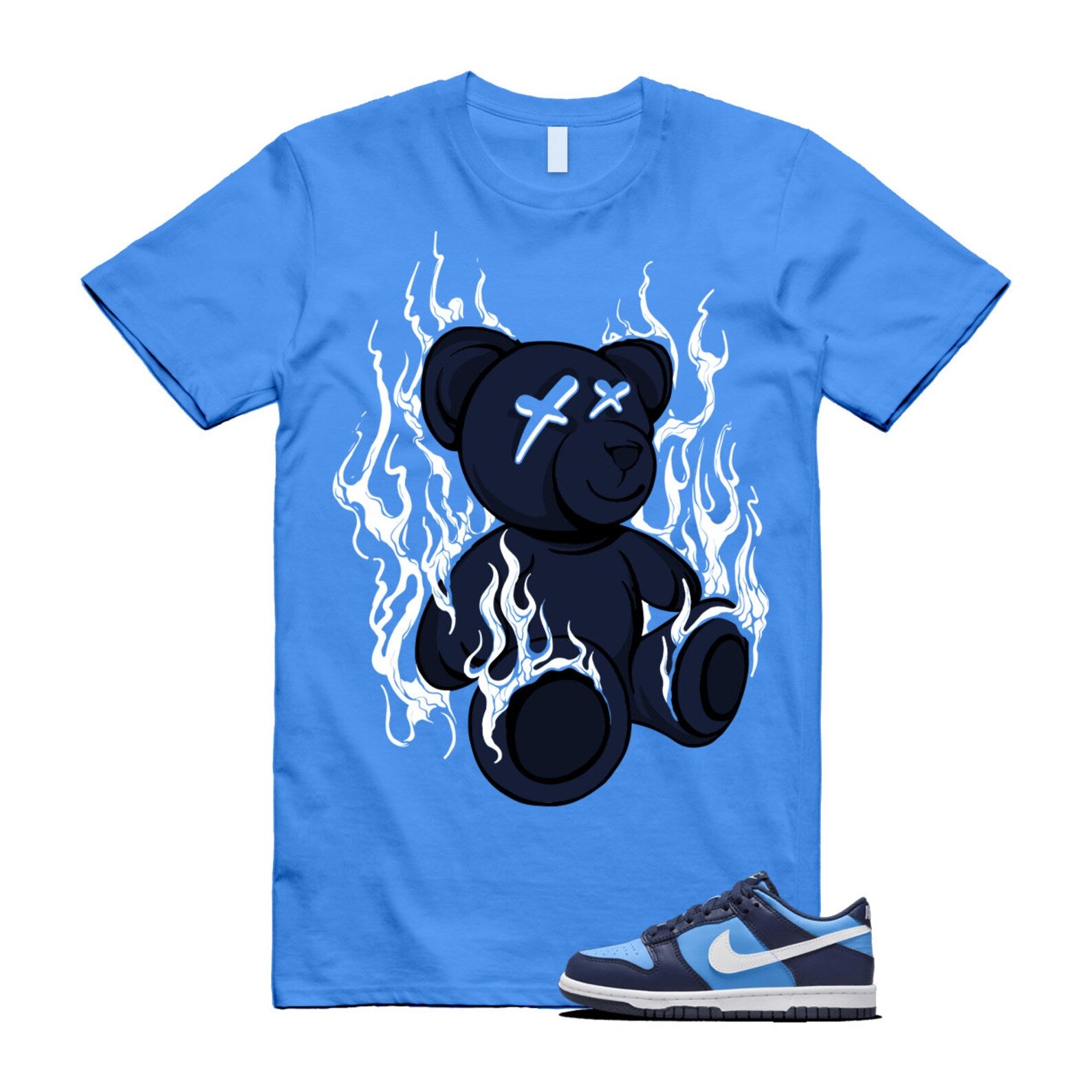 Dunk University Blue Midnight Navy White Big Kids Low T Shirt Match LIT ,HF0031-400 T-Shirt, Sneaker Match Tee