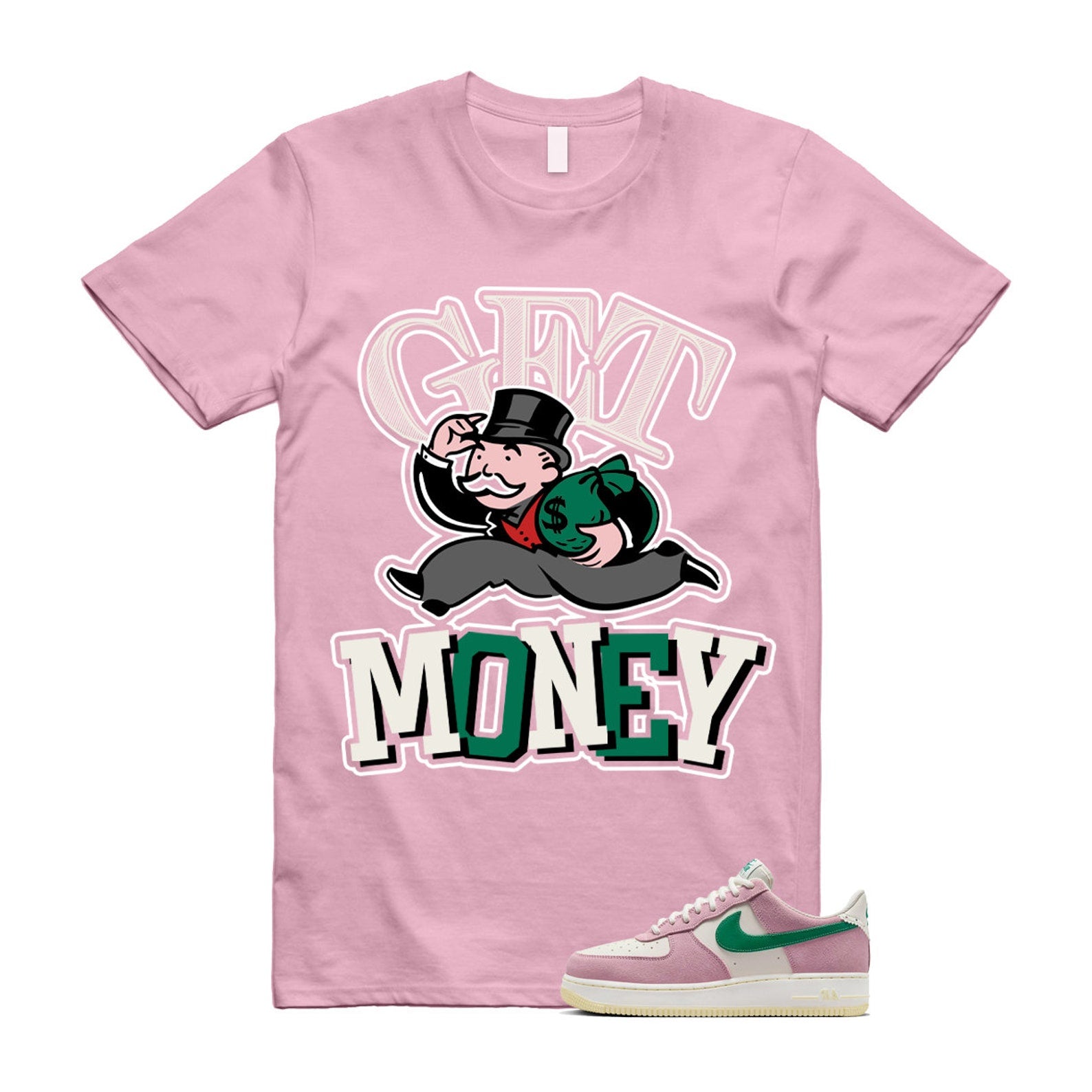 Air Force Pink Malachite 1 Low '07 LV8 Medium Soft Sail Alabaster T Shirt Match GM ,FV9346-100 T-Shirt, Sneaker Match Tee