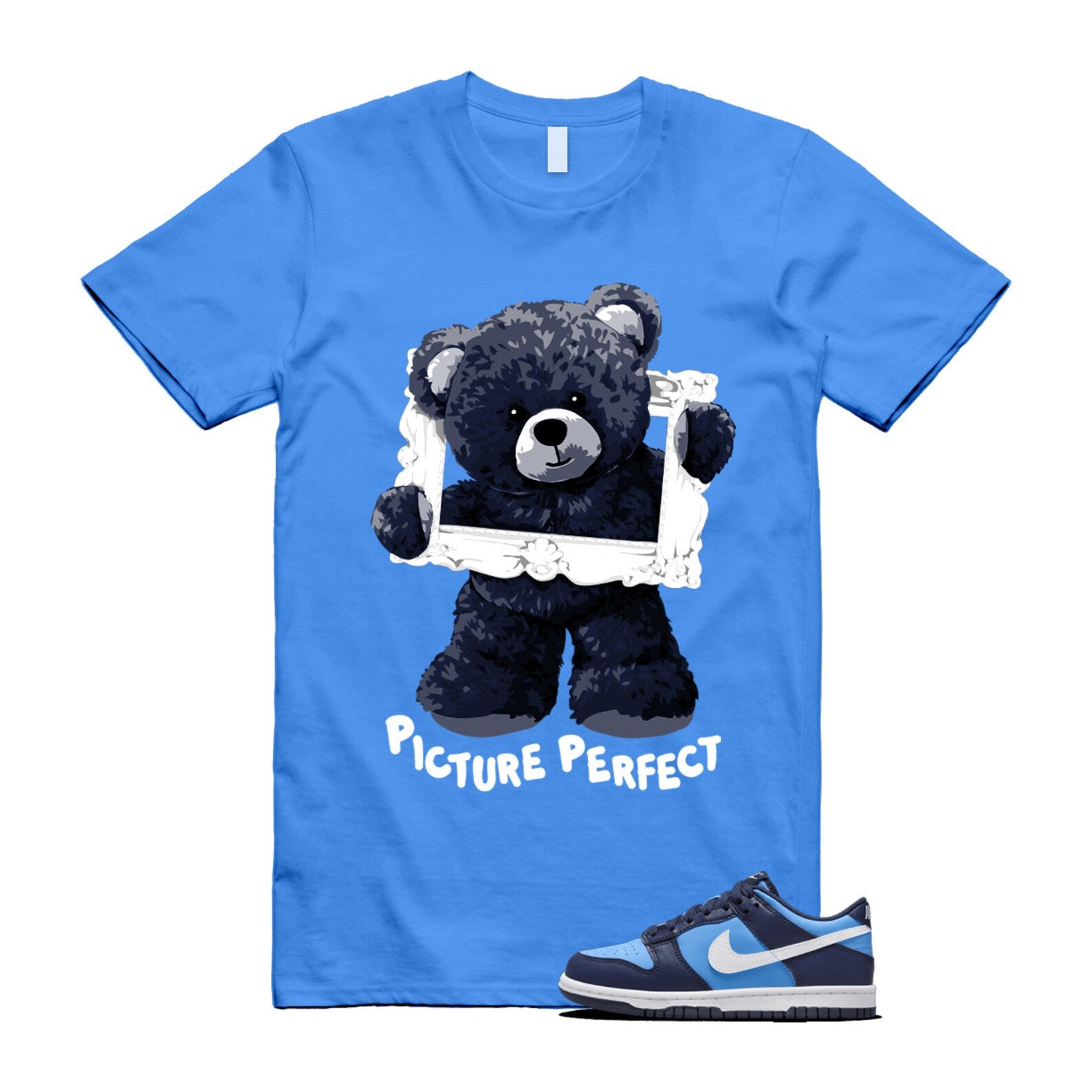 Dunk University Blue Midnight Navy White Big Kids Low T Shirt Match PIC ,HF0031-400 T-Shirt, Sneaker Match Tee