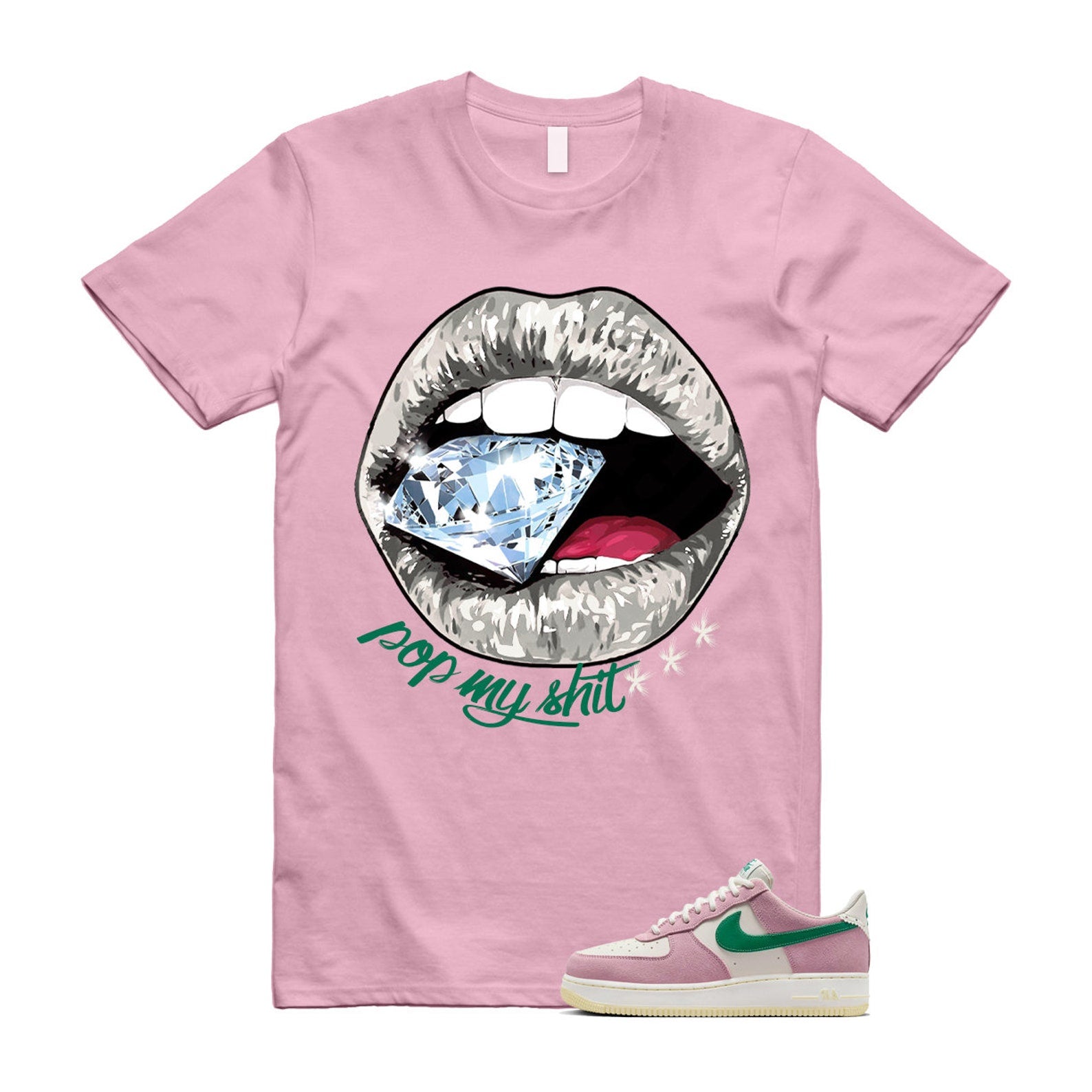 Air Force Pink Malachite 1 Low '07 LV8 Medium Soft Sail Alabaster T Shirt Match POP ,FV9346-100 T-Shirt, Sneaker Match Tee