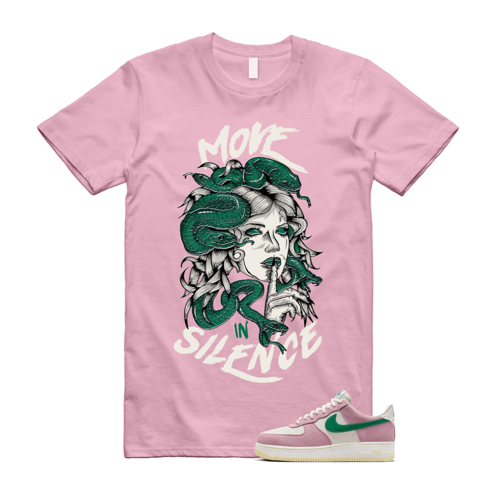 Air Force Pink Malachite 1 Low '07 LV8 Medium Soft Sail Alabaster T Shirt Match MIS ,FV9346-100 T-Shirt, Sneaker Match Tee