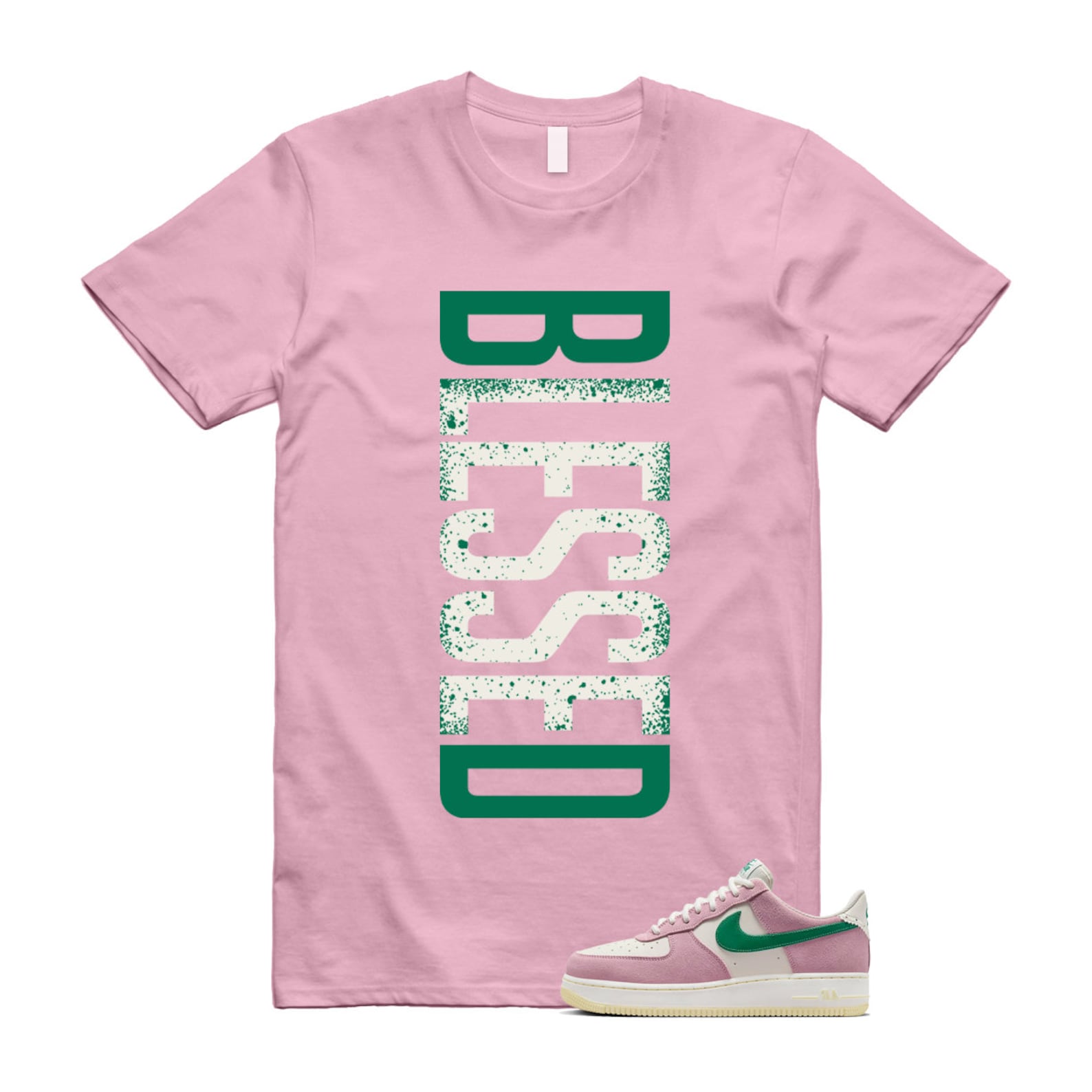 Air Force Pink Malachite 1 Low '07 LV8 Medium Soft Sail Alabaster T Shirt Match VERTBLS ,FV9346-100 T-Shirt, Sneaker Match Tee