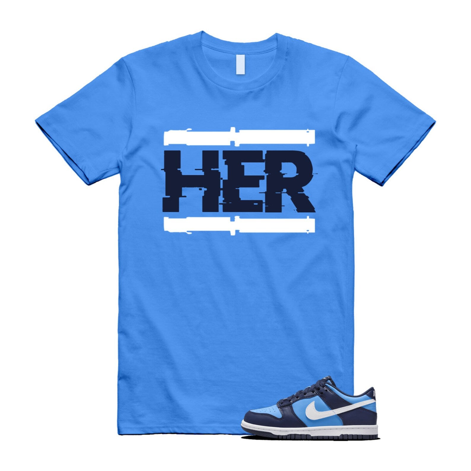 Dunk University Blue Midnight Navy White Big Kids Low T Shirt Match HER ,HF0031-400 T-Shirt, Sneaker Match Tee