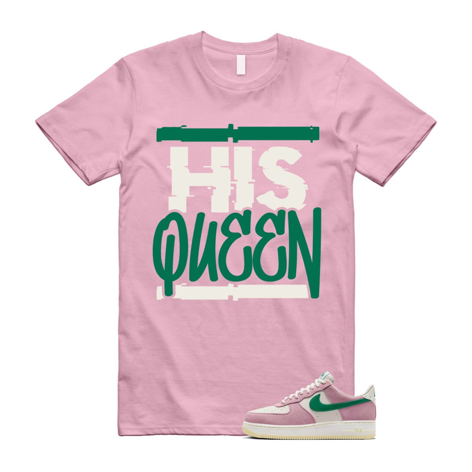 Air Force Pink Malachite 1 Low '07 LV8 Medium Soft Sail Alabaster T Shirt Match HQ ,FV9346-100 T-Shirt, Sneaker Match Tee