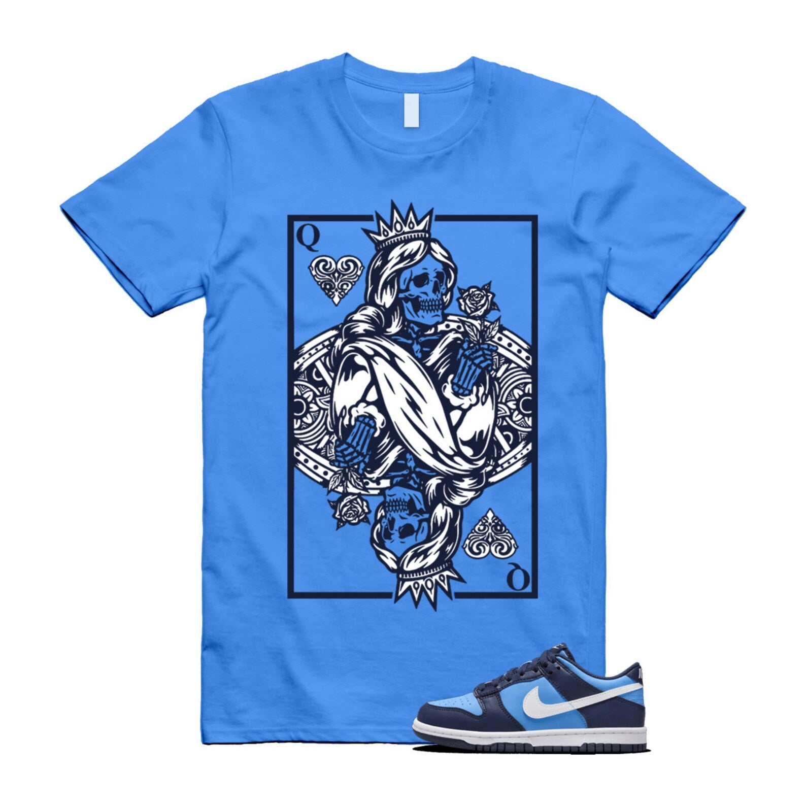 Dunk University Blue Midnight Navy White Big Kids Low T Shirt Match QC ,HF0031-400 T-Shirt, Sneaker Match Tee