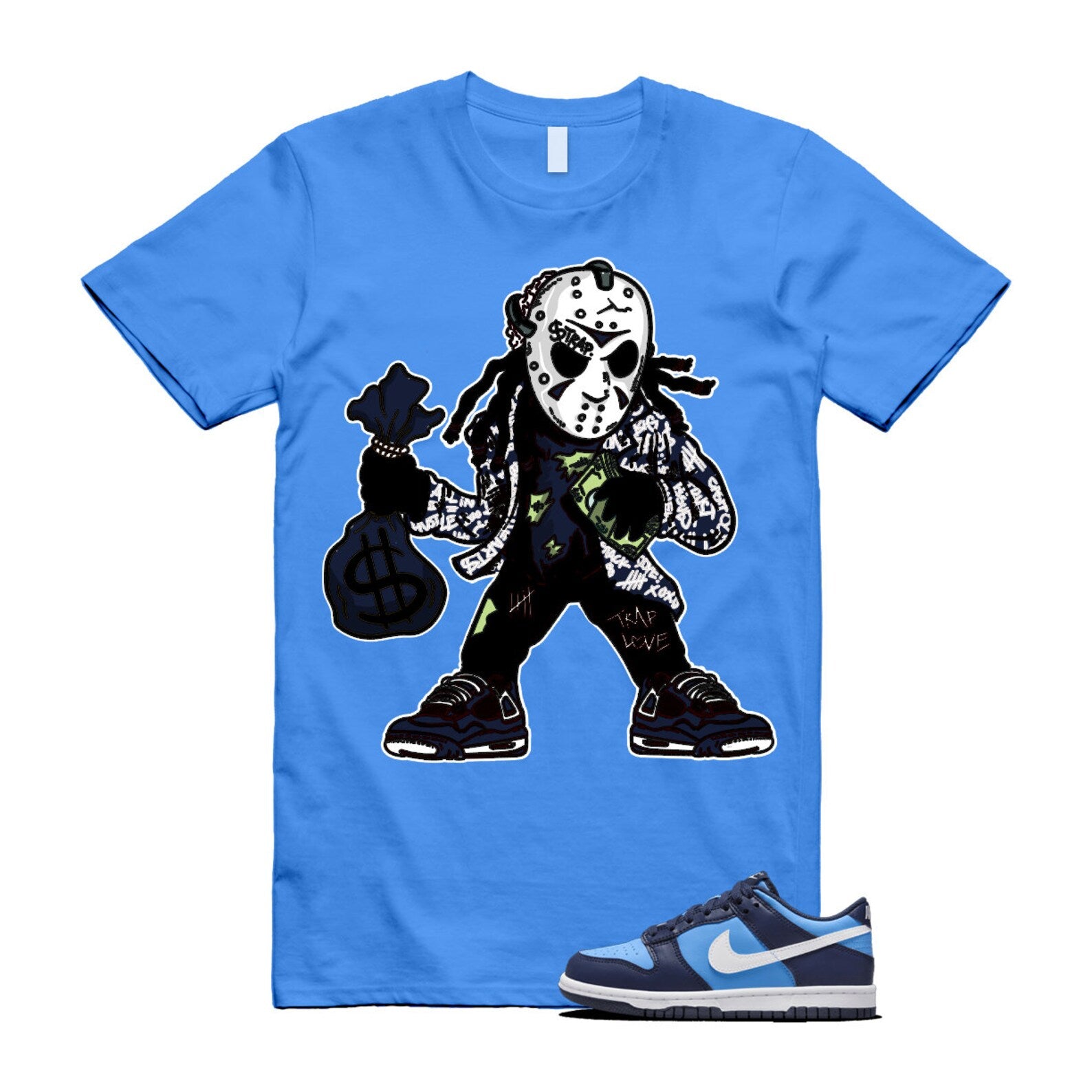 Dunk University Blue Midnight Navy White Big Kids Low T Shirt Match JASON ,HF0031-400 T-Shirt, Sneaker Match Tee