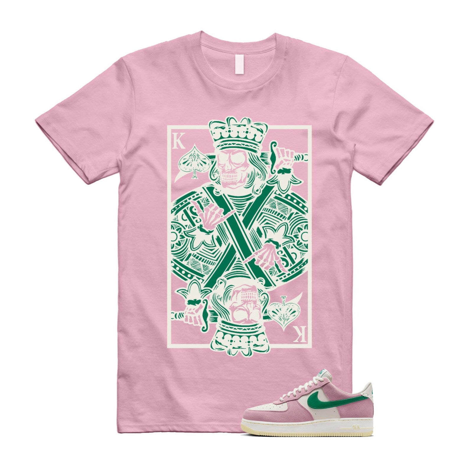 Air Force Pink Malachite 1 Low '07 LV8 Medium Soft Sail Alabaster T Shirt Match KC ,FV9346-100 T-Shirt, Sneaker Match Tee