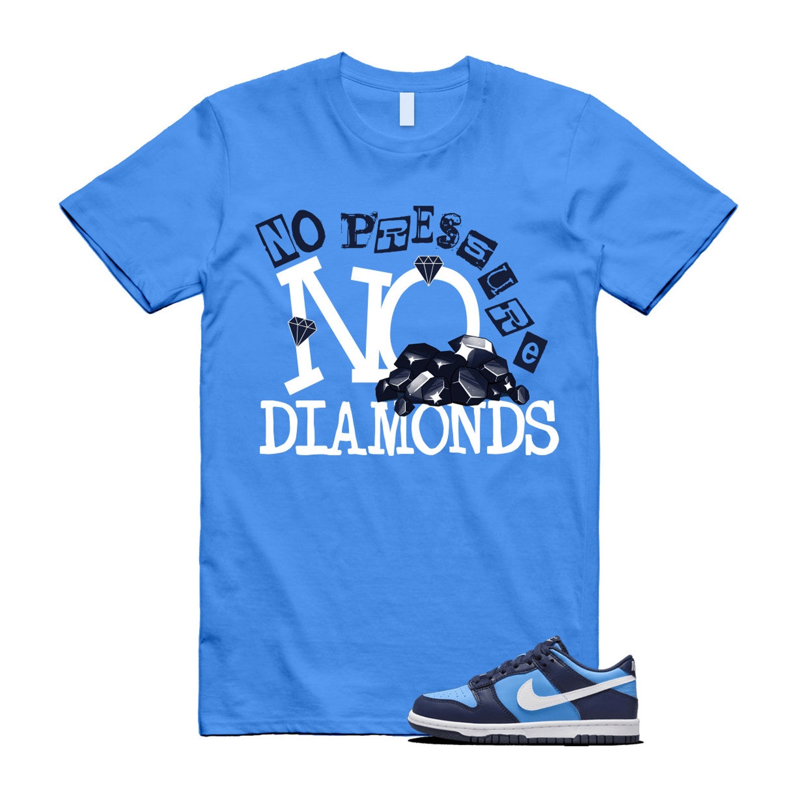 Dunk University Blue Midnight Navy White Big Kids Low T Shirt Match DIAMOND ,HF0031-400 T-Shirt, Sneaker Match Tee
