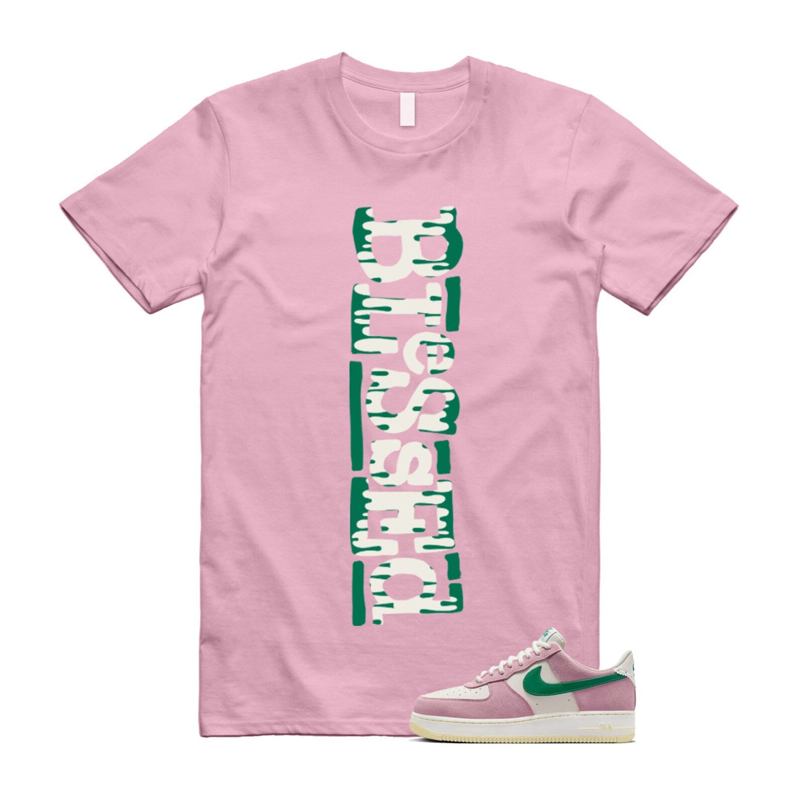 Air Force Pink Malachite 1 Low '07 LV8 Medium Soft Sail Alabaster T Shirt Match B2 ,FV9346-100 T-Shirt, Sneaker Match Tee