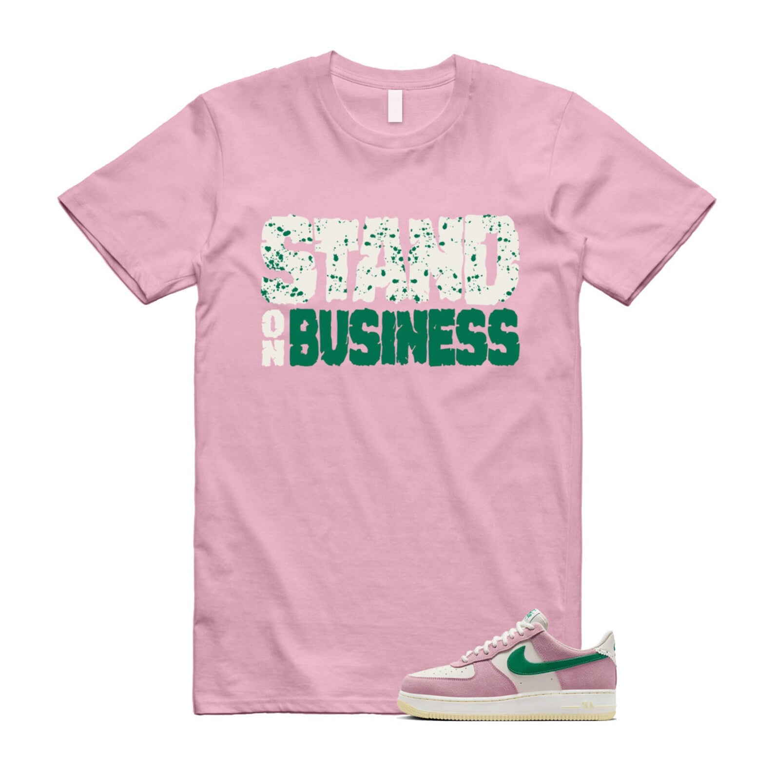 Air Force Pink Malachite 1 Low '07 LV8 Medium Soft Sail Alabaster T Shirt Match Stand On Business ,FV9346-100 T-Shirt, Sneaker Match Tee