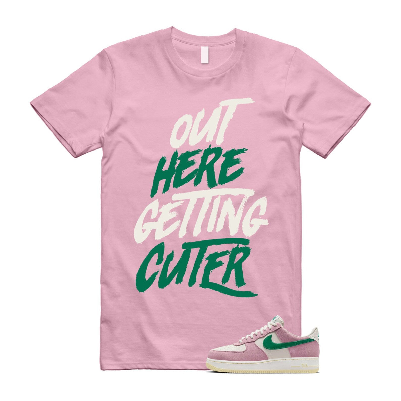 Air Force Pink Malachite 1 Low '07 LV8 Medium Soft Sail Alabaster T Shirt Match CUTER ,FV9346-100 T-Shirt, Sneaker Match Tee