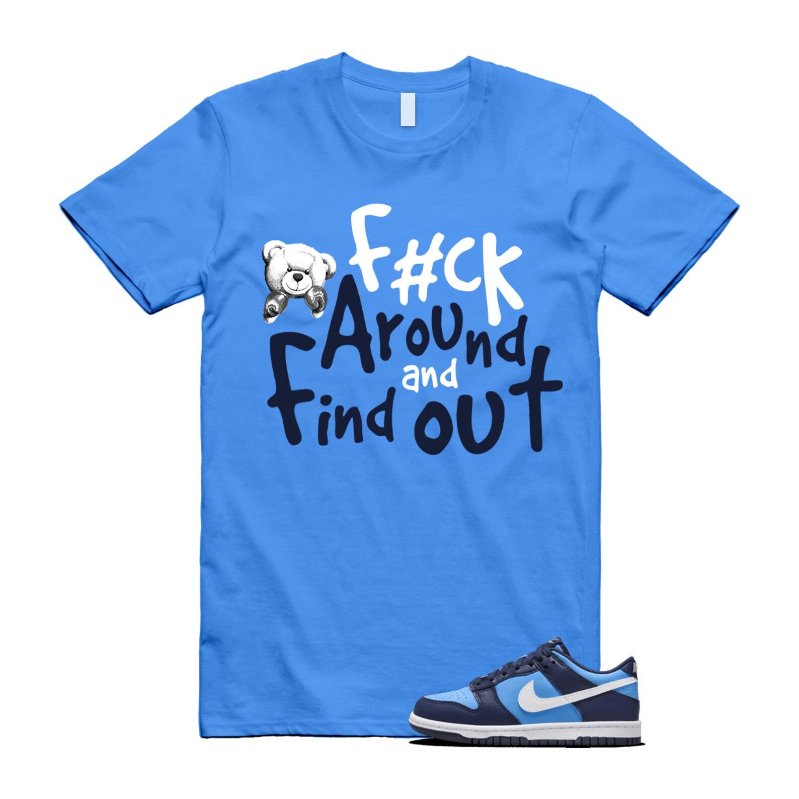 Dunk University Blue Midnight Navy White Big Kids Low T Shirt Match FCK ,HF0031-400 T-Shirt, Sneaker Match Tee