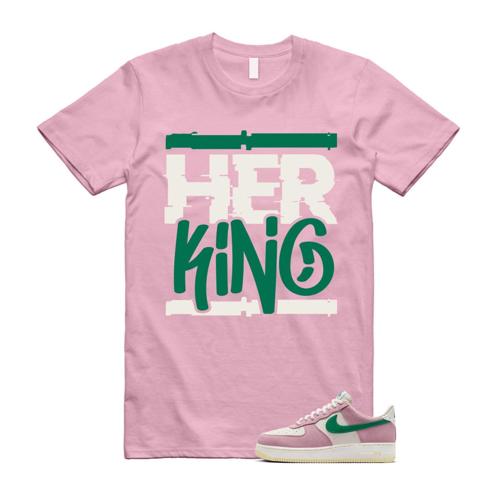 Air Force Pink Malachite 1 Low '07 LV8 Medium Soft Sail Alabaster T Shirt Match HK ,FV9346-100 T-Shirt, Sneaker Match Tee