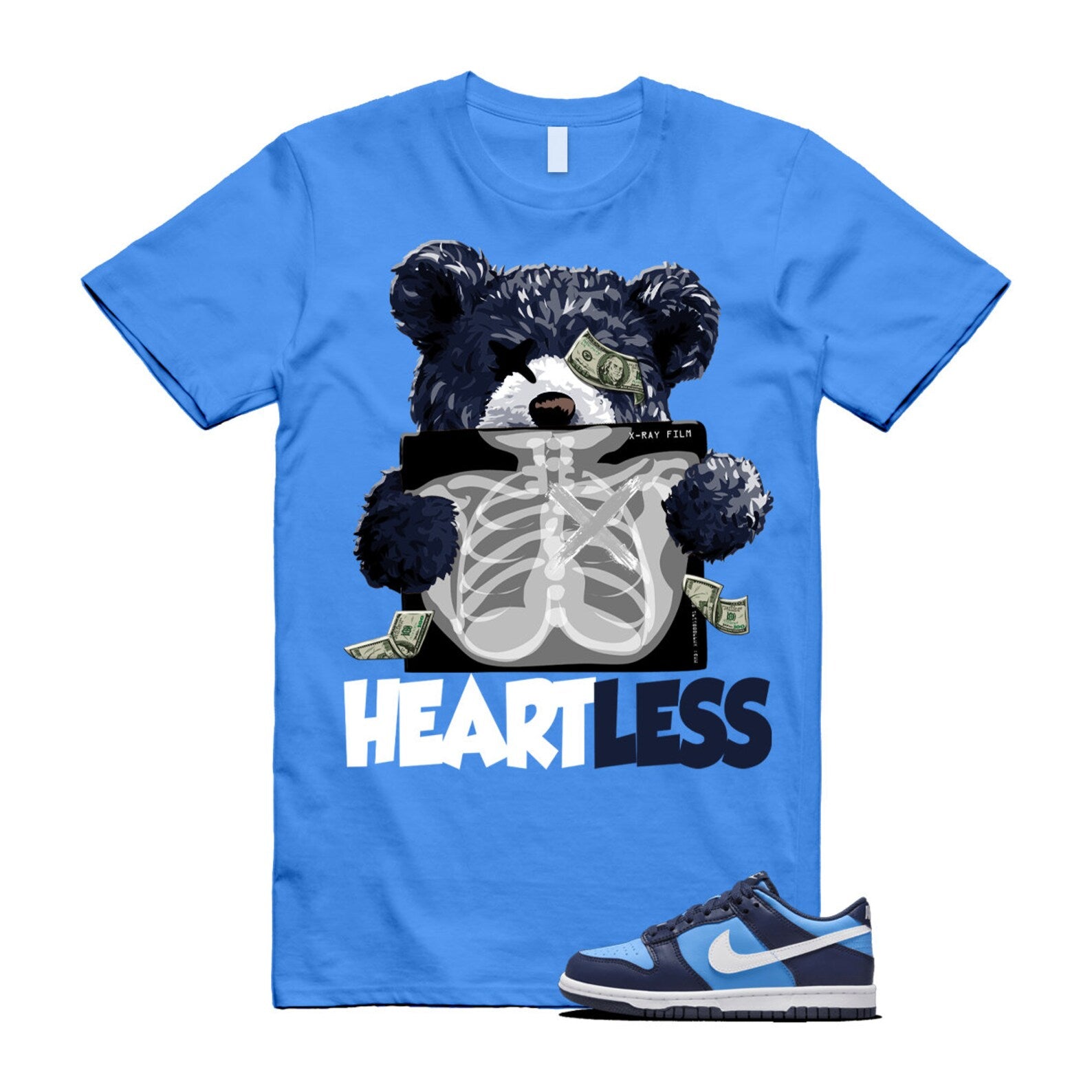 Dunk University Blue Midnight Navy White Big Kids Low T Shirt Match HEART ,HF0031-400 T-Shirt, Sneaker Match Tee