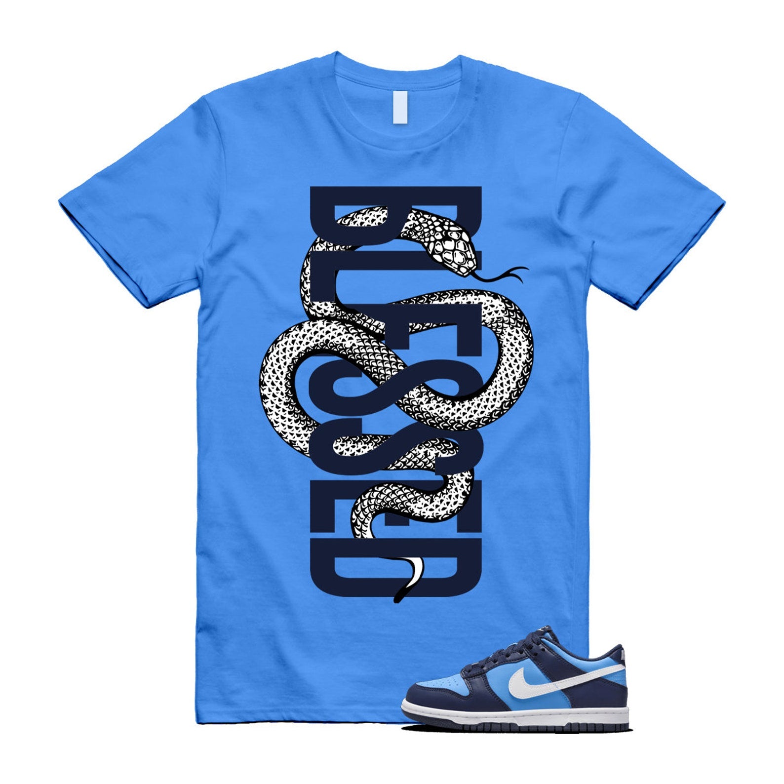 Dunk University Blue Midnight Navy White Big Kids Low T Shirt Match SNAKEBLS ,HF0031-400 T-Shirt, Sneaker Match Tee