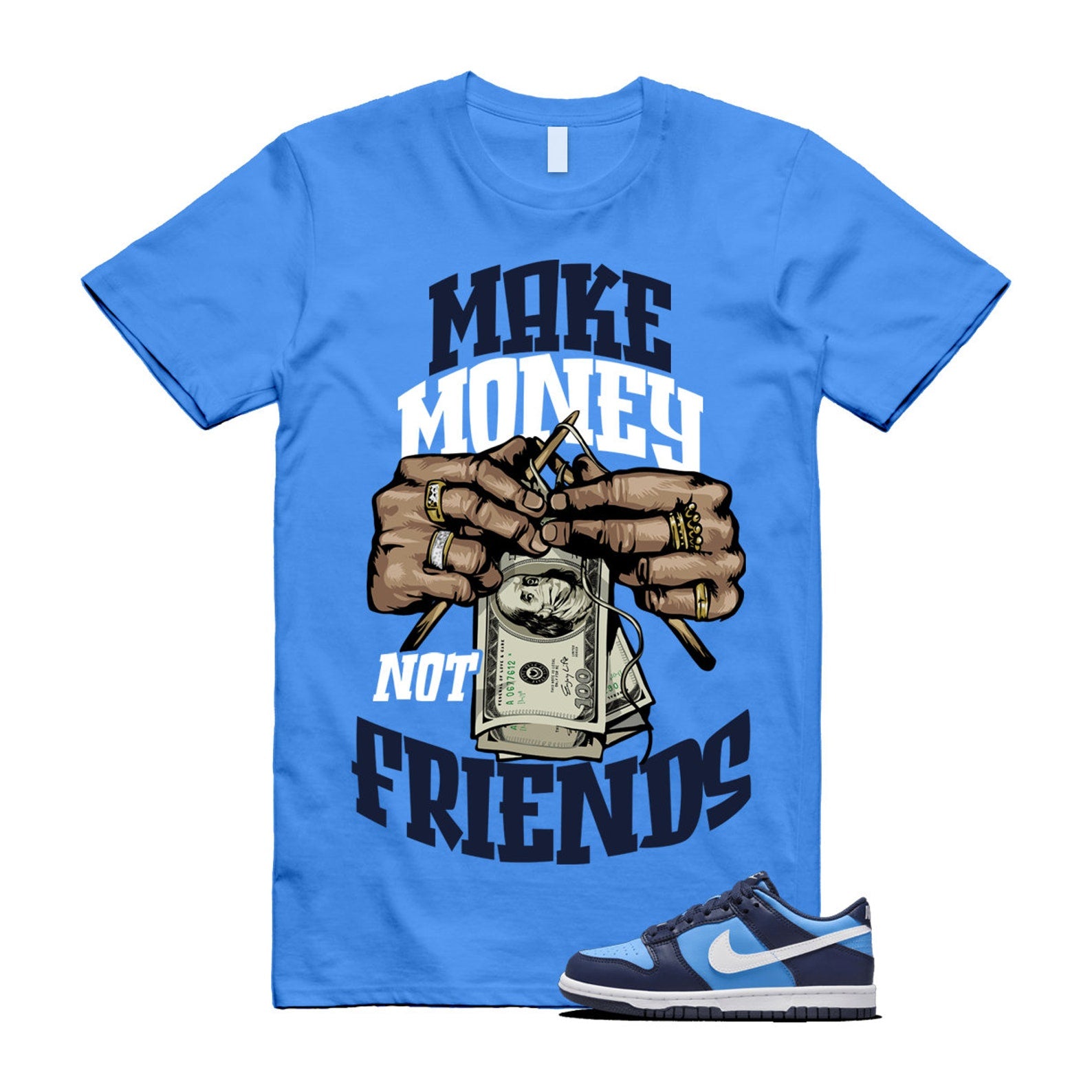 Dunk University Blue Midnight Navy White Big Kids Low T Shirt Match MM ,HF0031-400 T-Shirt, Sneaker Match Tee