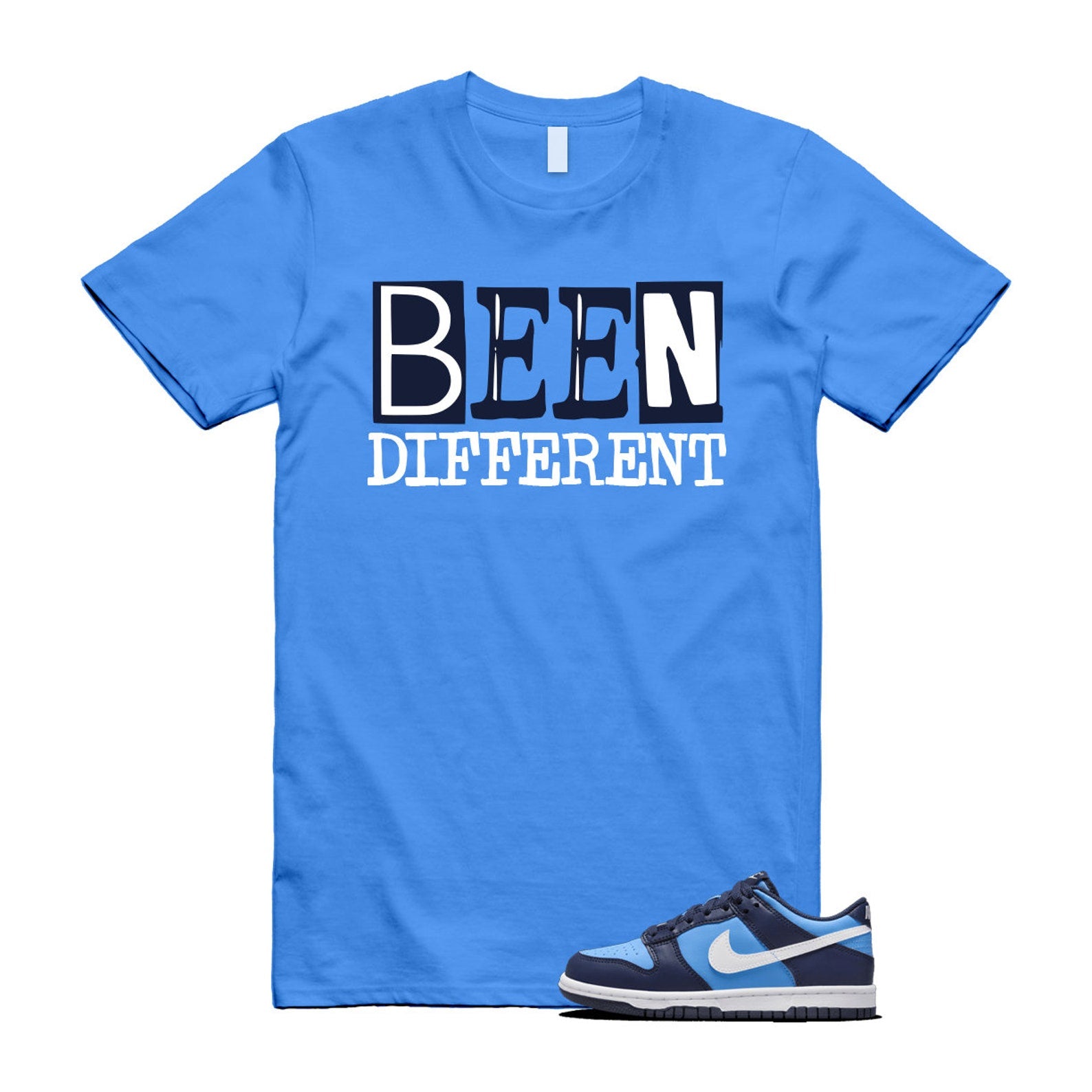 Dunk University Blue Midnight Navy White Big Kids Low T Shirt Match BEEN ,HF0031-400 T-Shirt, Sneaker Match Tee