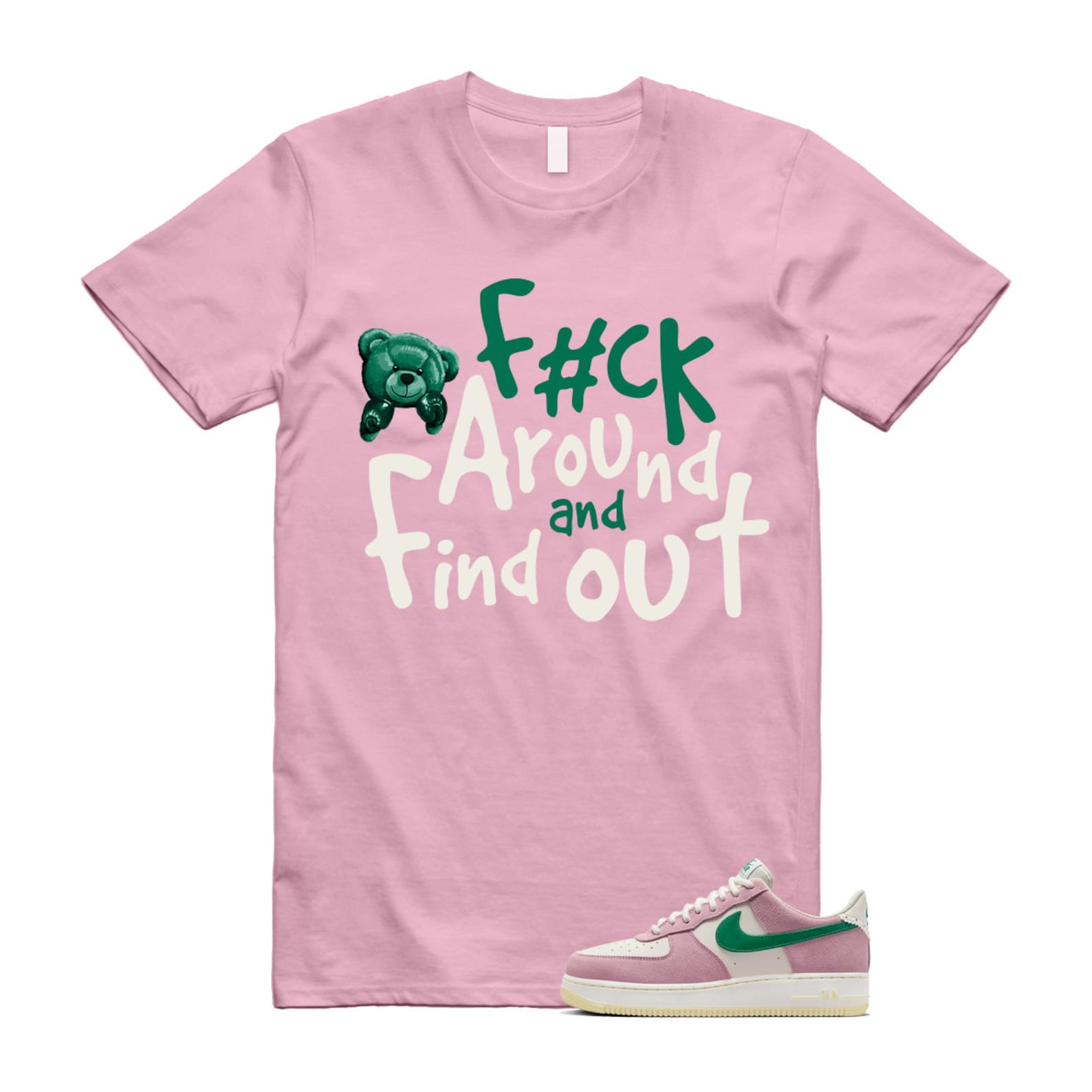 Air Force Pink Malachite 1 Low '07 LV8 Medium Soft Sail Alabaster T Shirt Match FCK ,FV9346-100 T-Shirt, Sneaker Match Tee
