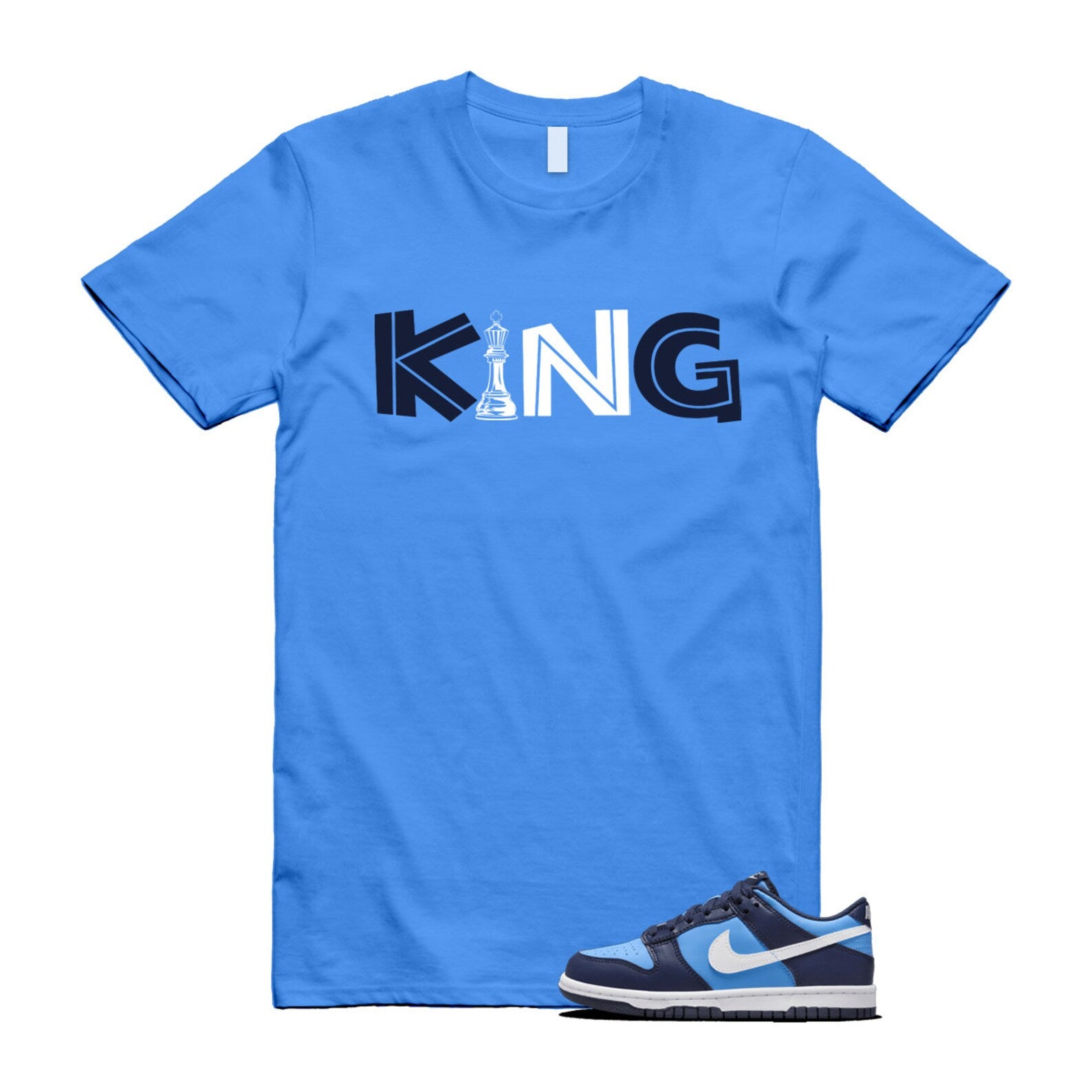 Dunk University Blue Midnight Navy White Big Kids Low T Shirt Match KING ,HF0031-400 T-Shirt, Sneaker Match Tee