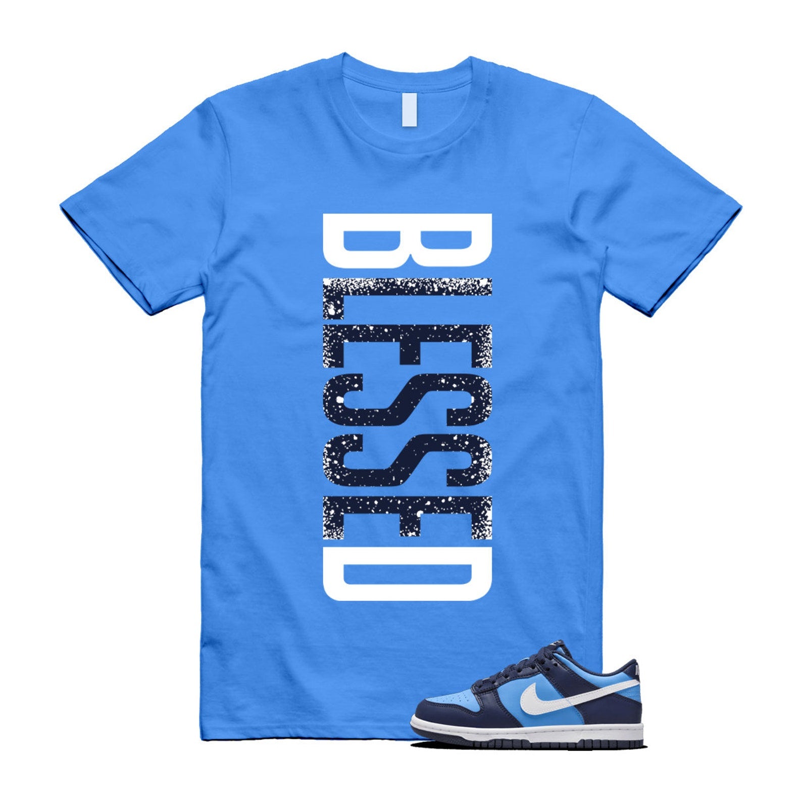 Dunk University Blue Midnight Navy White Big Kids Low T Shirt Match VERTBLS ,HF0031-400 T-Shirt, Sneaker Match Tee