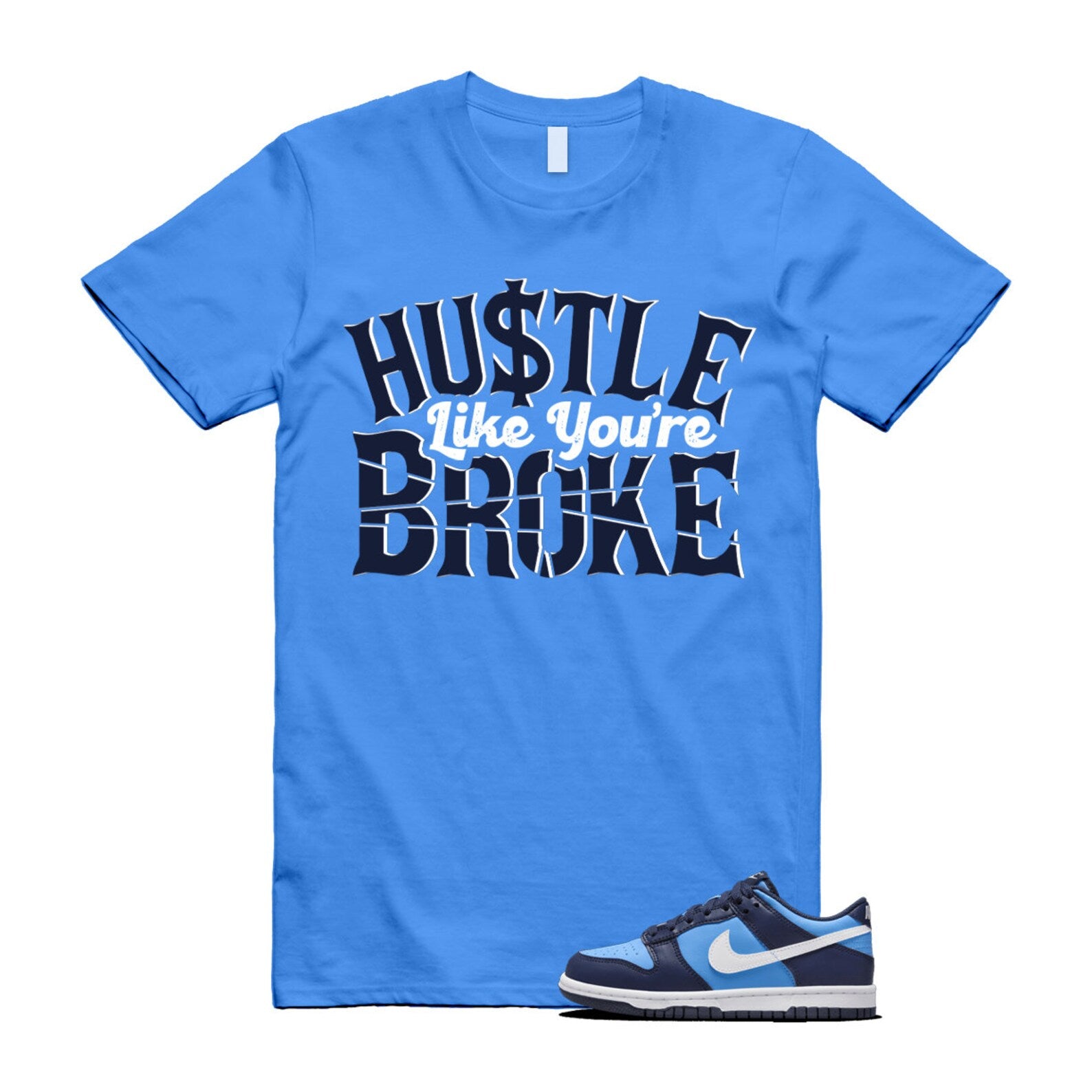 Dunk University Blue Midnight Navy White Big Kids Low T Shirt Match BROKE ,HF0031-400 T-Shirt, Sneaker Match Tee