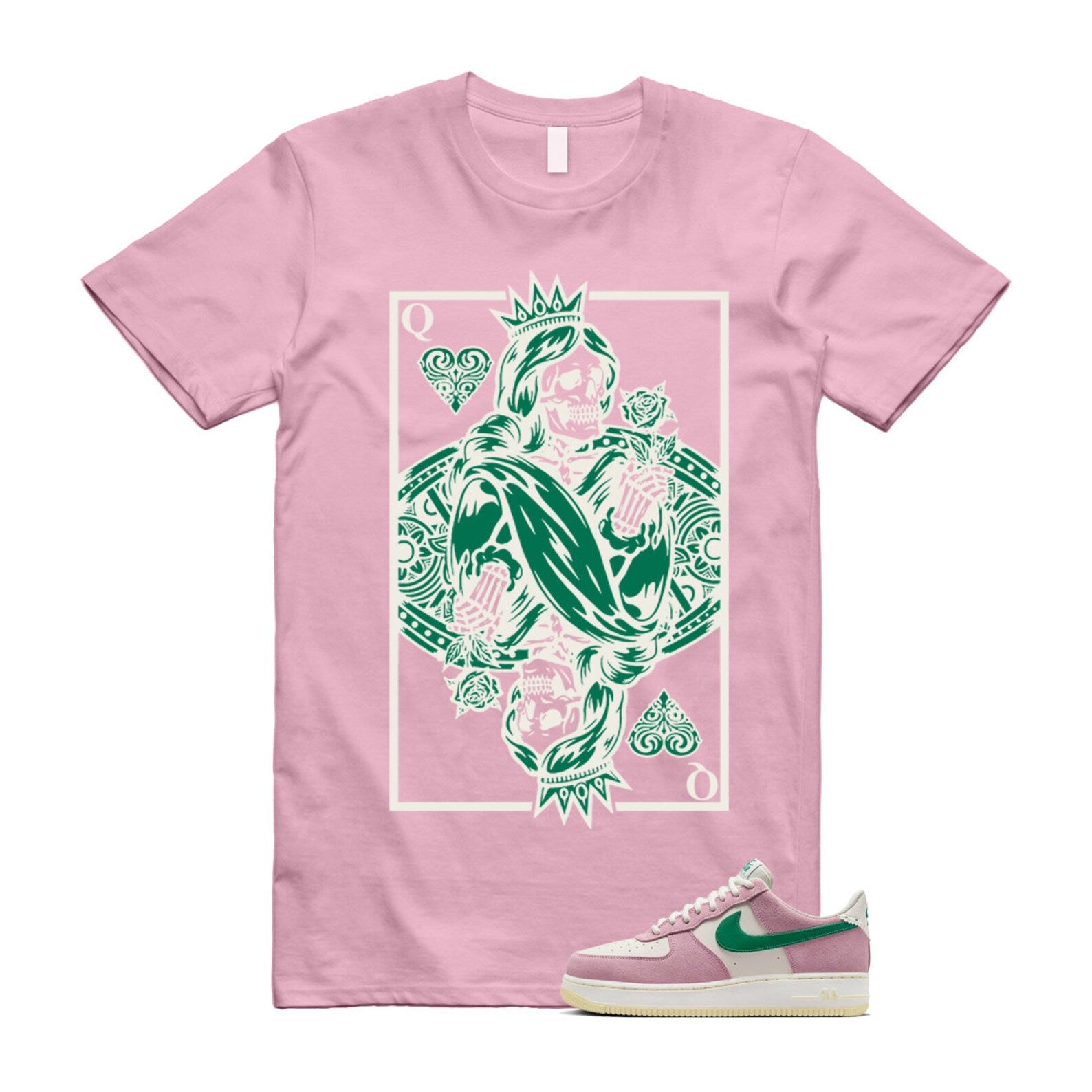 Air Force Pink Malachite 1 Low '07 LV8 Medium Soft Sail Alabaster T Shirt Match QC ,FV9346-100 T-Shirt, Sneaker Match Tee