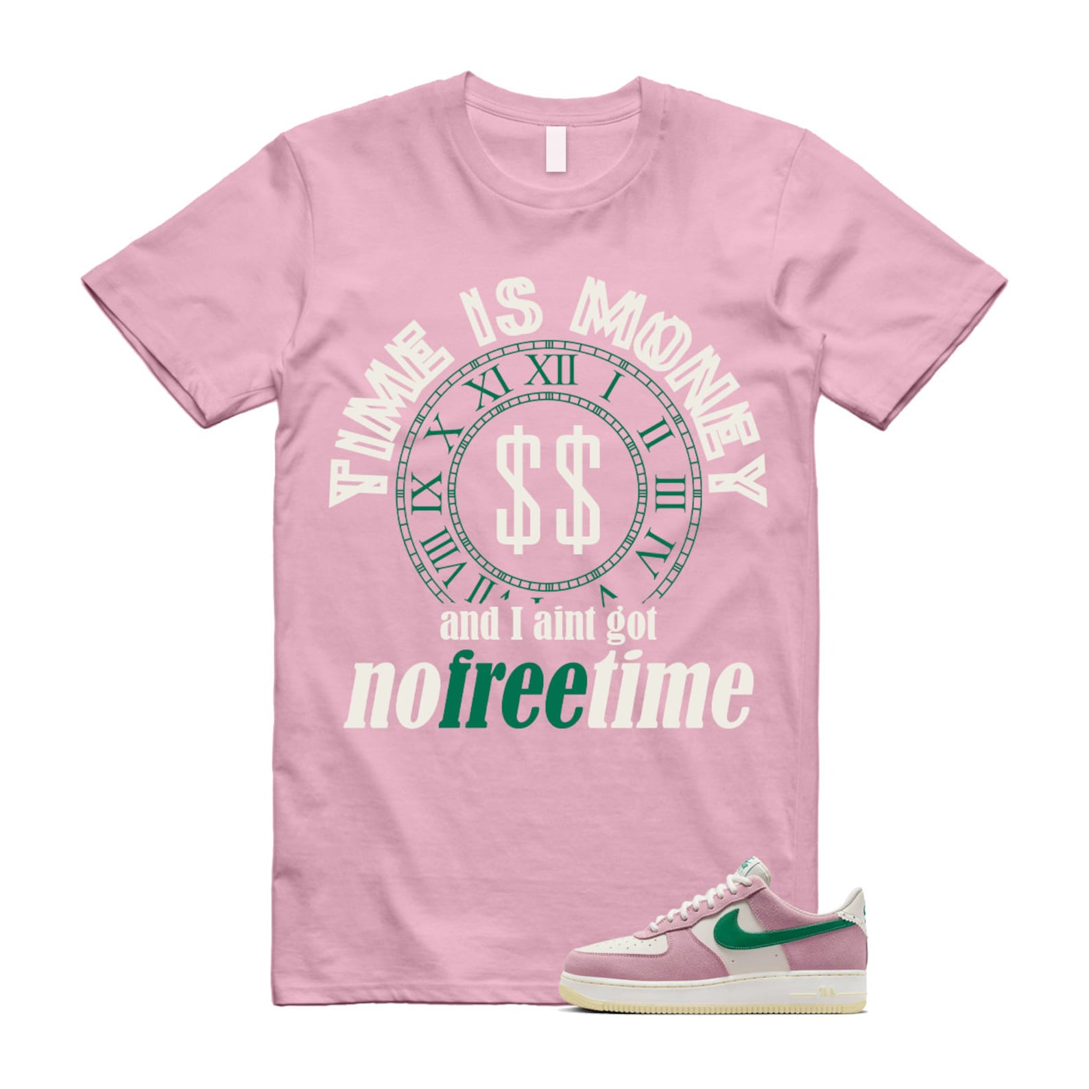 Air Force Pink Malachite 1 Low '07 LV8 Medium Soft Sail Alabaster T Shirt Match FREE TIME ,FV9346-100 T-Shirt, Sneaker Match Tee