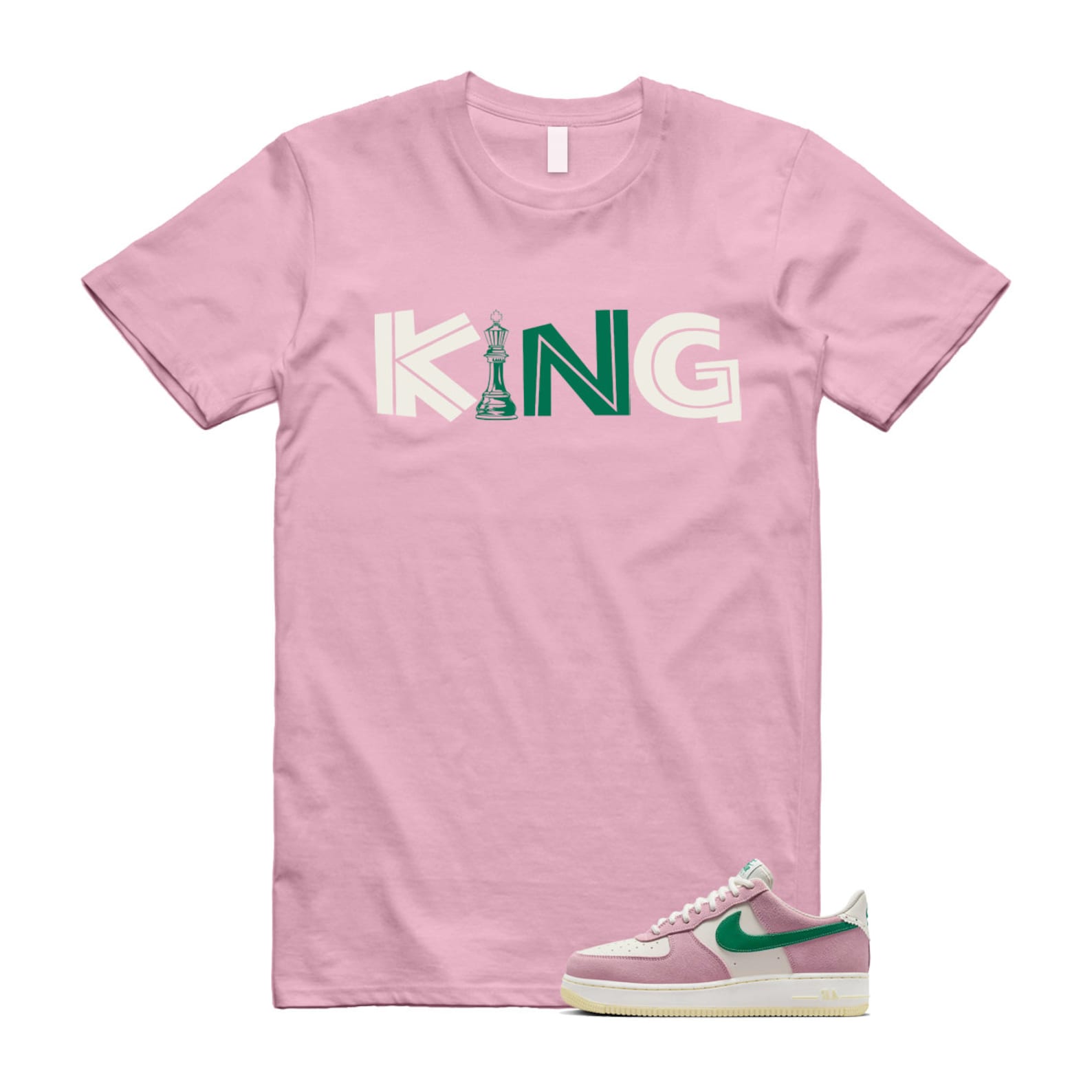 Air Force Pink Malachite 1 Low '07 LV8 Medium Soft Sail Alabaster T Shirt Match KING ,FV9346-100 T-Shirt, Sneaker Match Tee