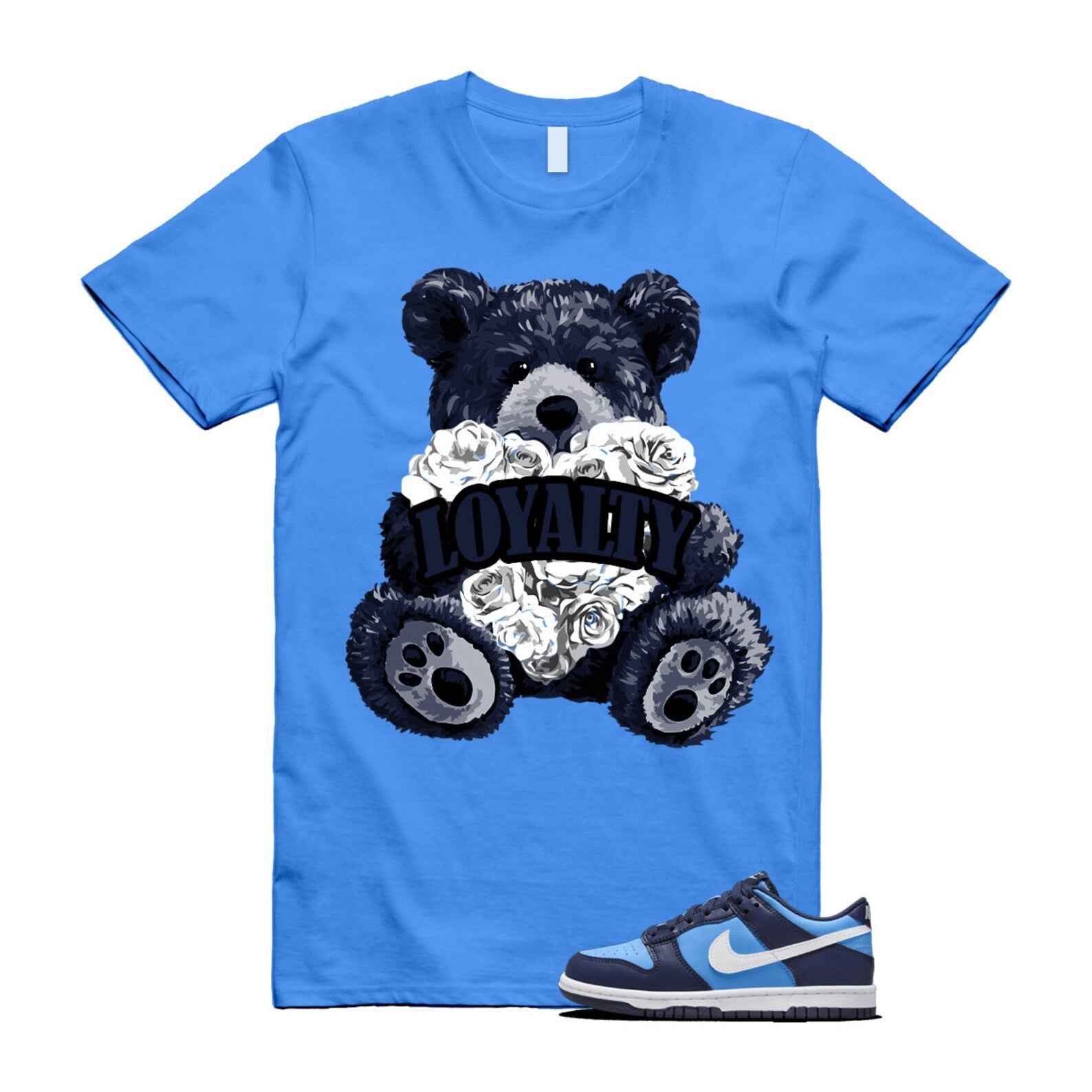 Dunk University Blue Midnight Navy White Big Kids Low T Shirt Match LYLTY ,HF0031-400 T-Shirt, Sneaker Match Tee