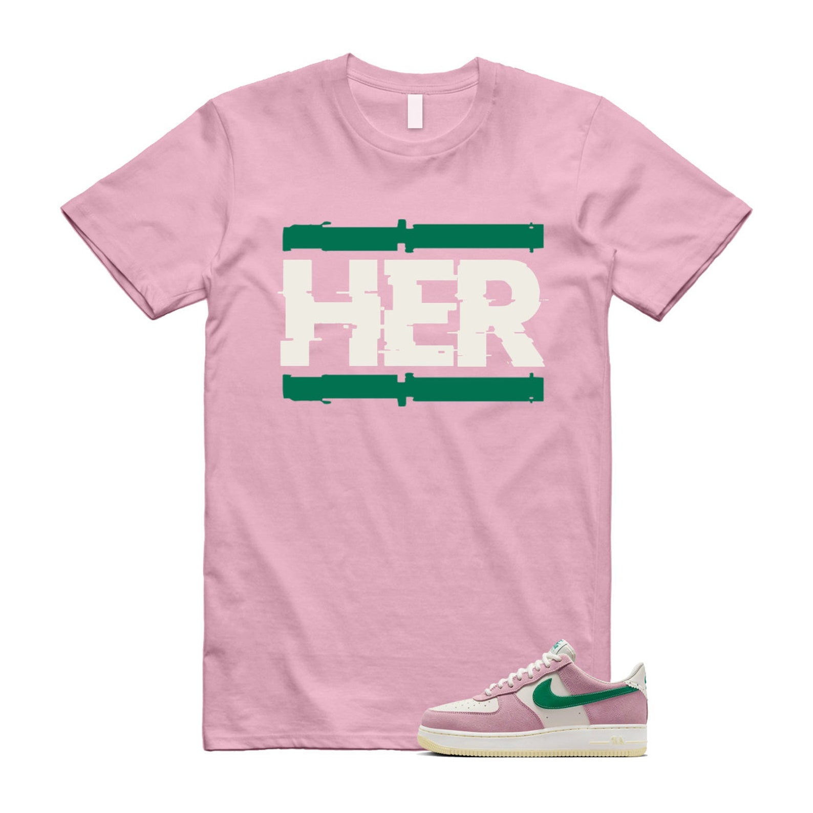 Air Force Pink Malachite 1 Low '07 LV8 Medium Soft Sail Alabaster T Shirt Match HER ,FV9346-100 T-Shirt, Sneaker Match Tee