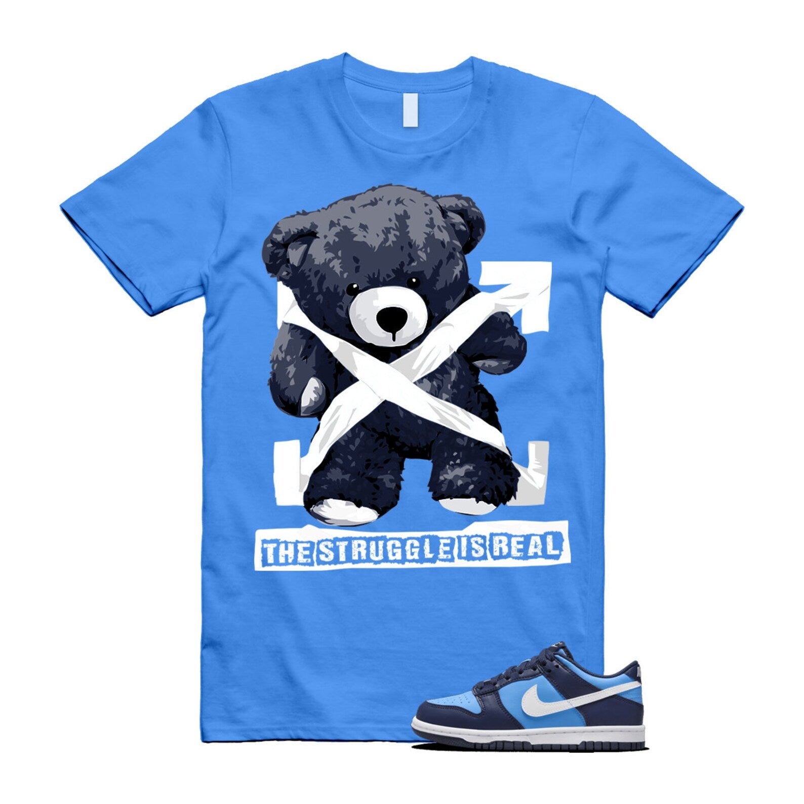 Dunk University Blue Midnight Navy White Big Kids Low T Shirt Match STRUG ,HF0031-400 T-Shirt, Sneaker Match Tee