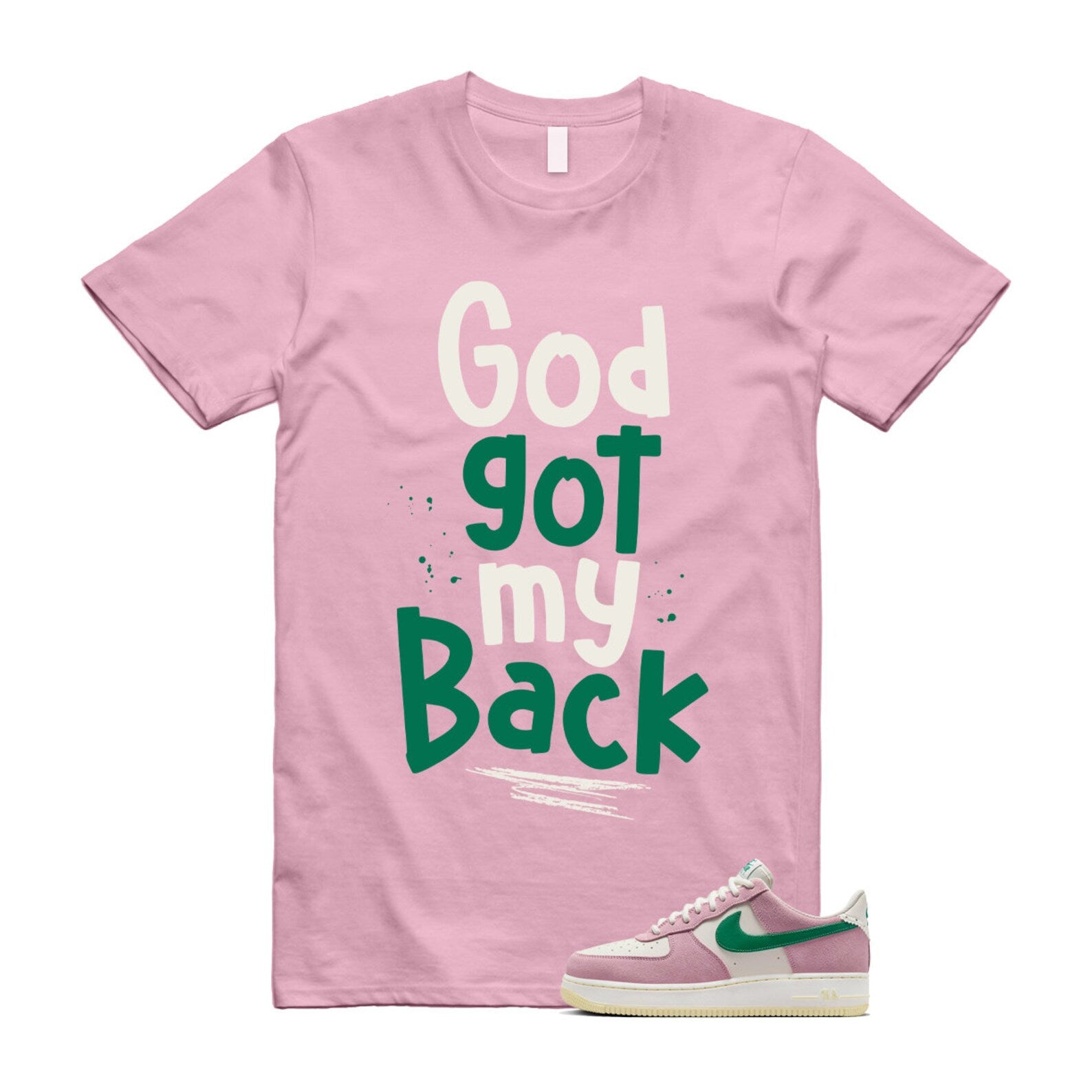 Air Force Pink Malachite 1 Low '07 LV8 Medium Soft Sail Alabaster T Shirt Match GOD ,FV9346-100 T-Shirt, Sneaker Match Tee