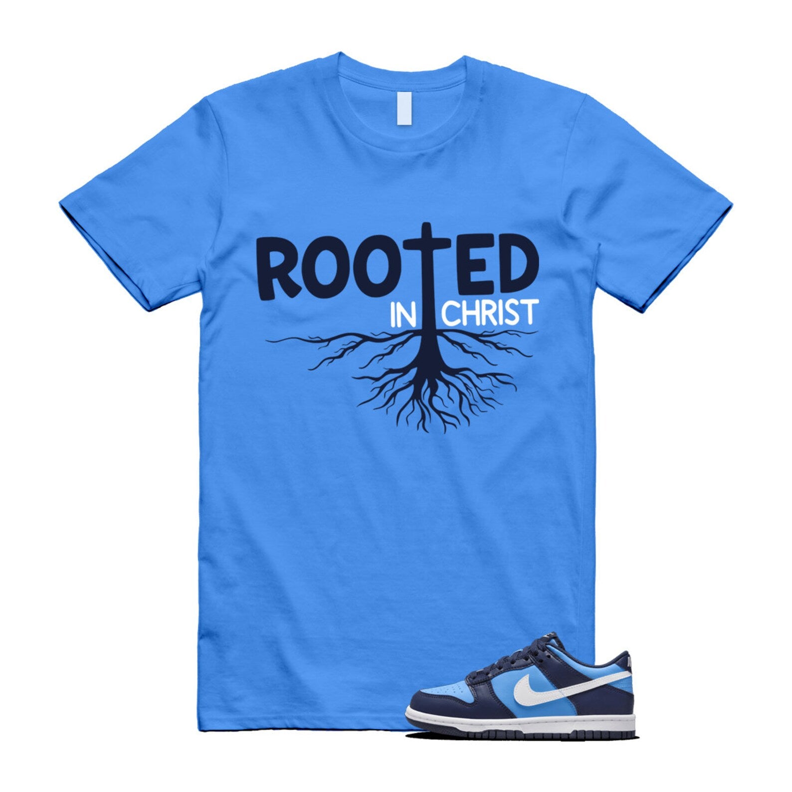 Dunk University Blue Midnight Navy White Big Kids Low T Shirt Match ROOTED ,HF0031-400 T-Shirt, Sneaker Match Tee