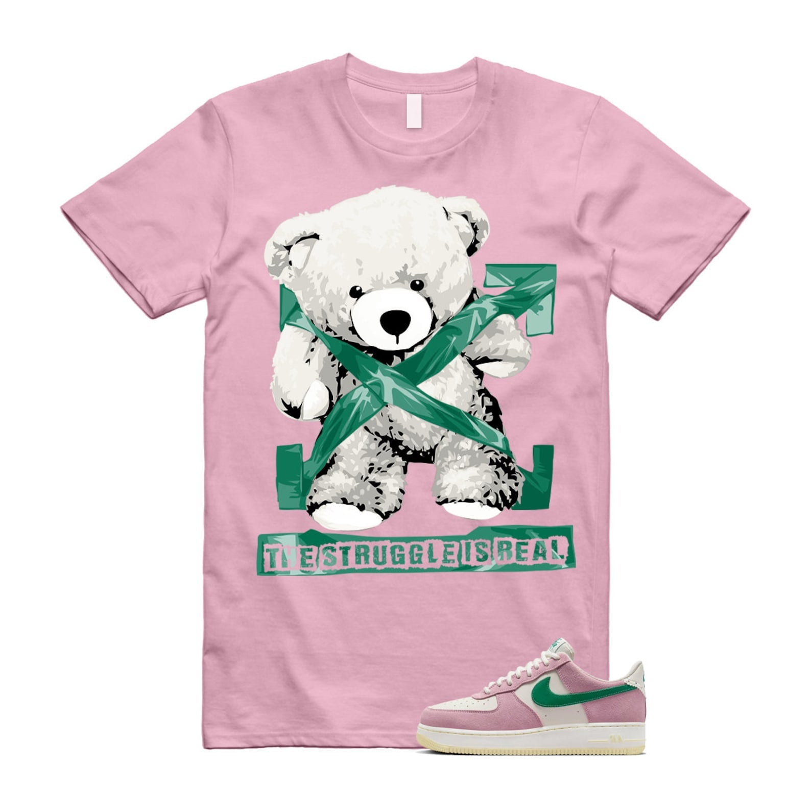 Air Force Pink Malachite 1 Low '07 LV8 Medium Soft Sail Alabaster T Shirt Match STRUG ,FV9346-100 T-Shirt, Sneaker Match Tee