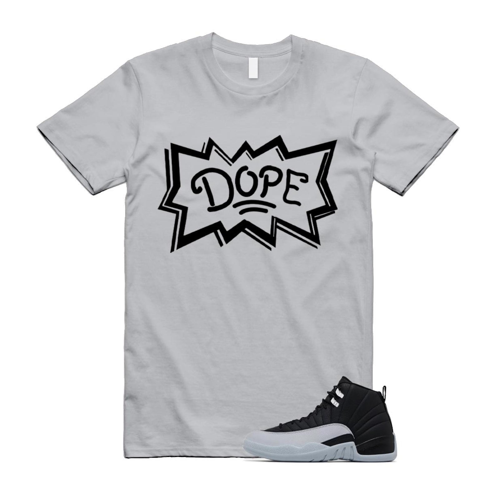 12 Barons Black Wolf Grey White Retro T Shirt Match DOPE ,CT8013-010 T-Shirt, Sneaker Match Tee
